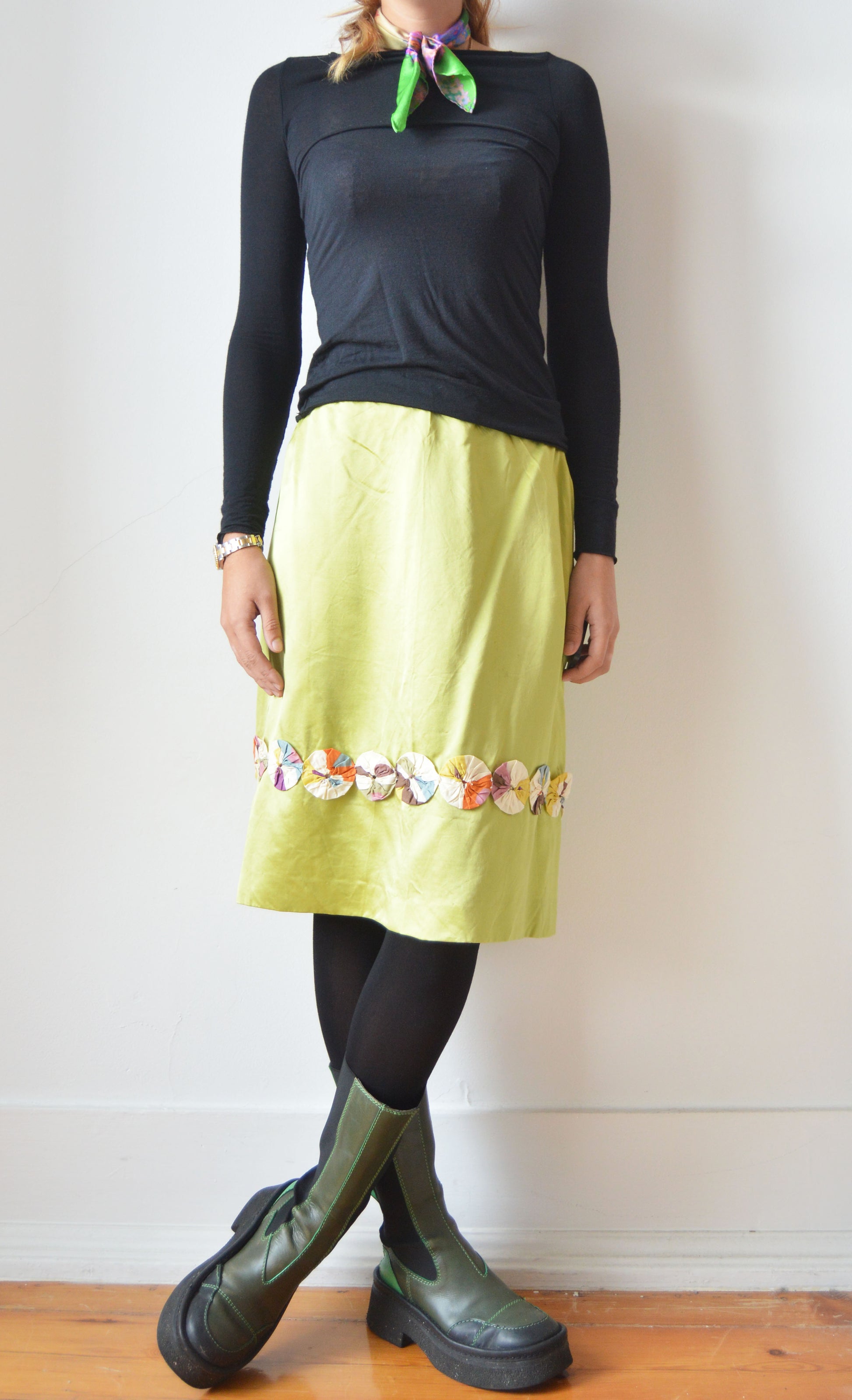 vintage marni green silk skirt