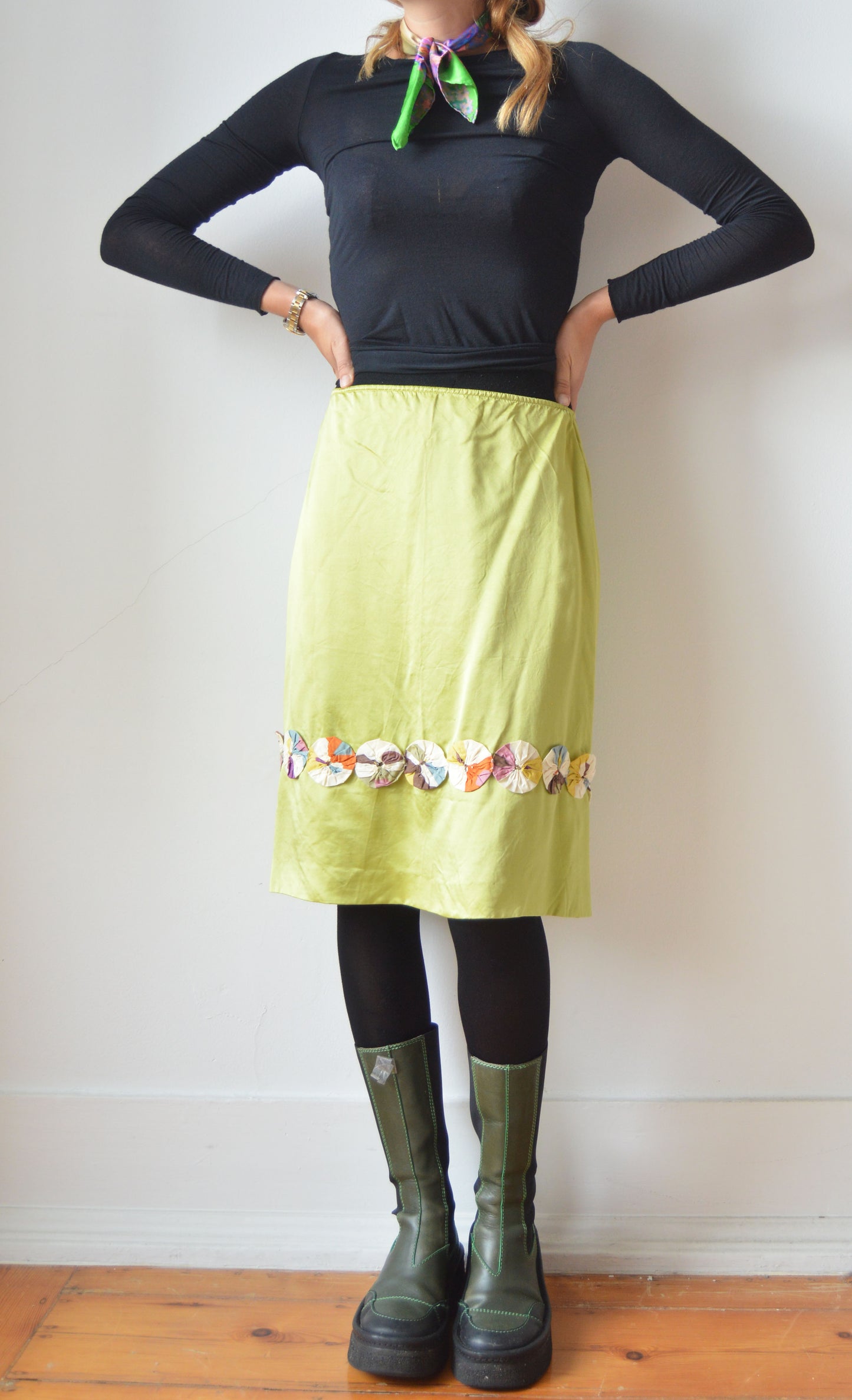 vintage marni green silk skirt