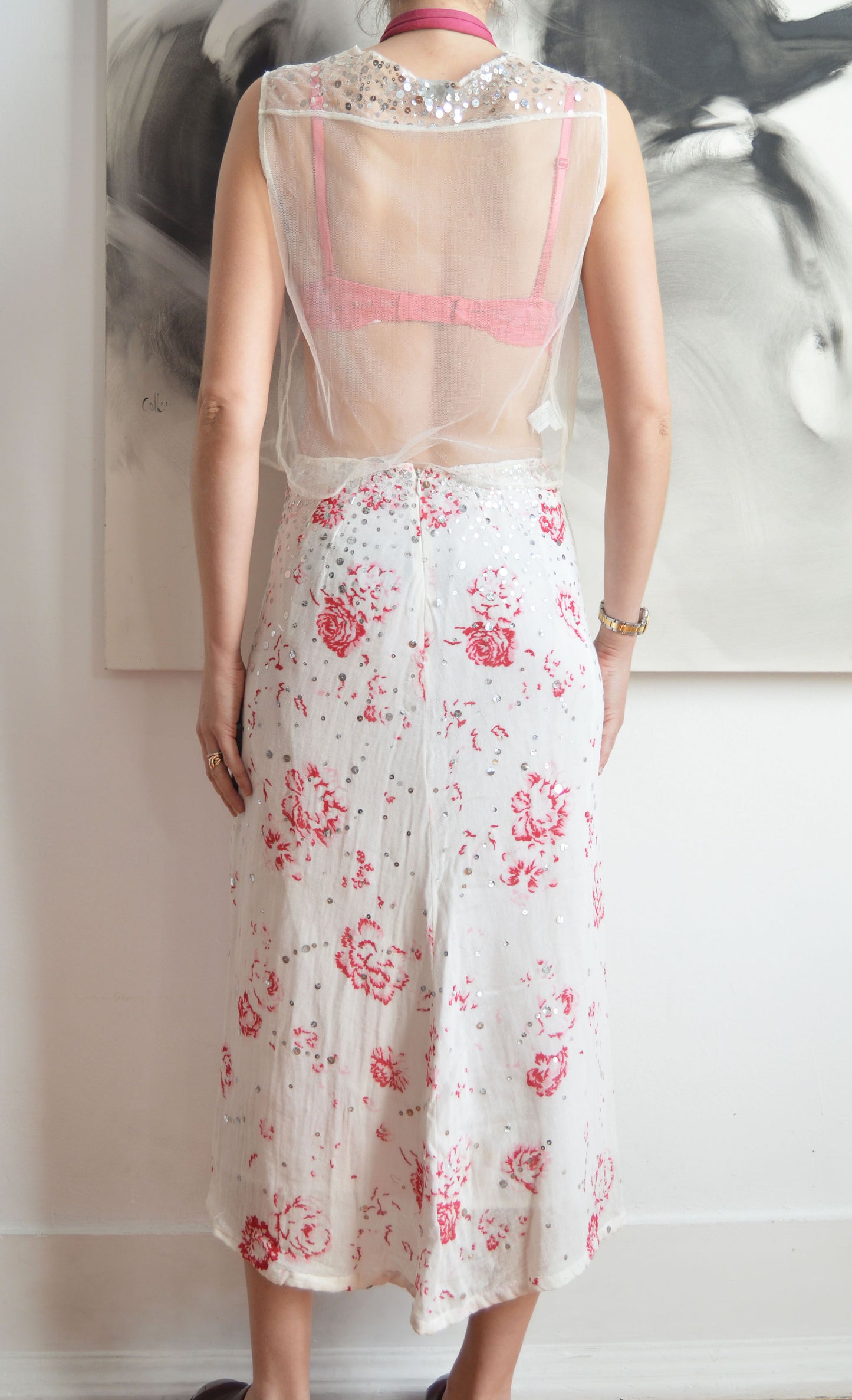 vintage marni white mesh and sequin top