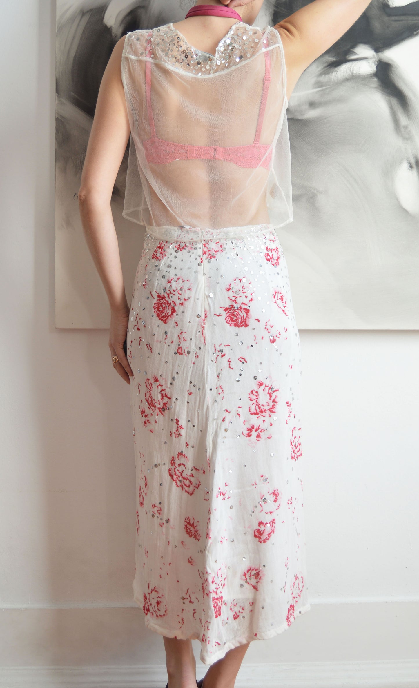 vintage marni white mesh and sequin top