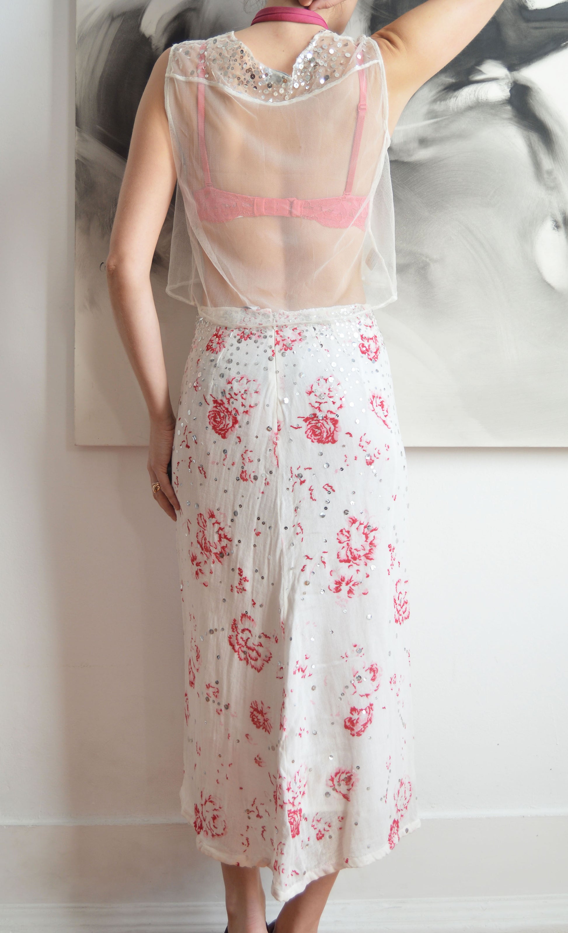 vintage marni white mesh and sequin top