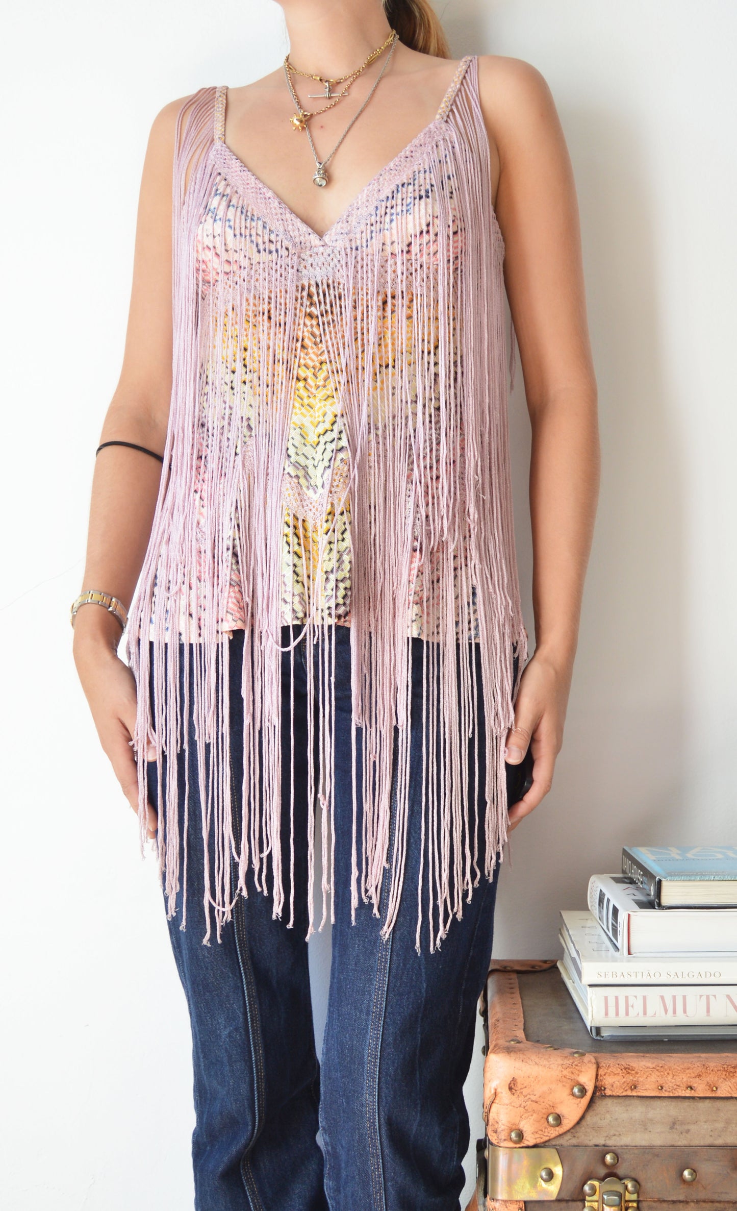 vintage missoni ss 2005 pink fringed top