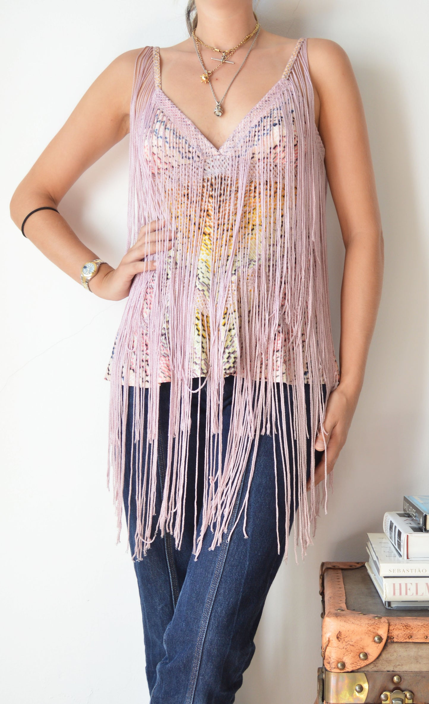 vintage missoni ss 2005 pink fringed top