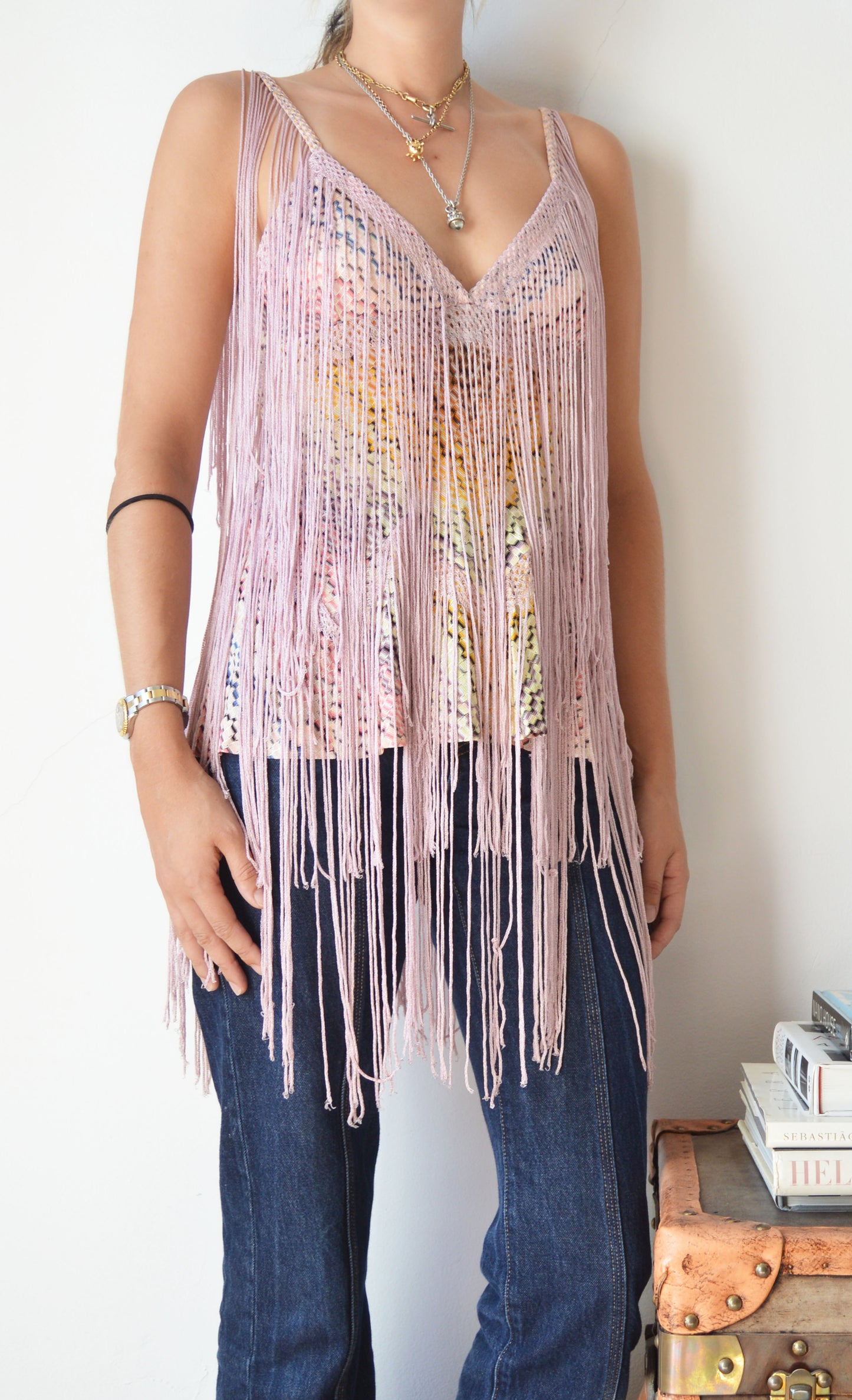 vintage missoni ss 2005 pink fringed top