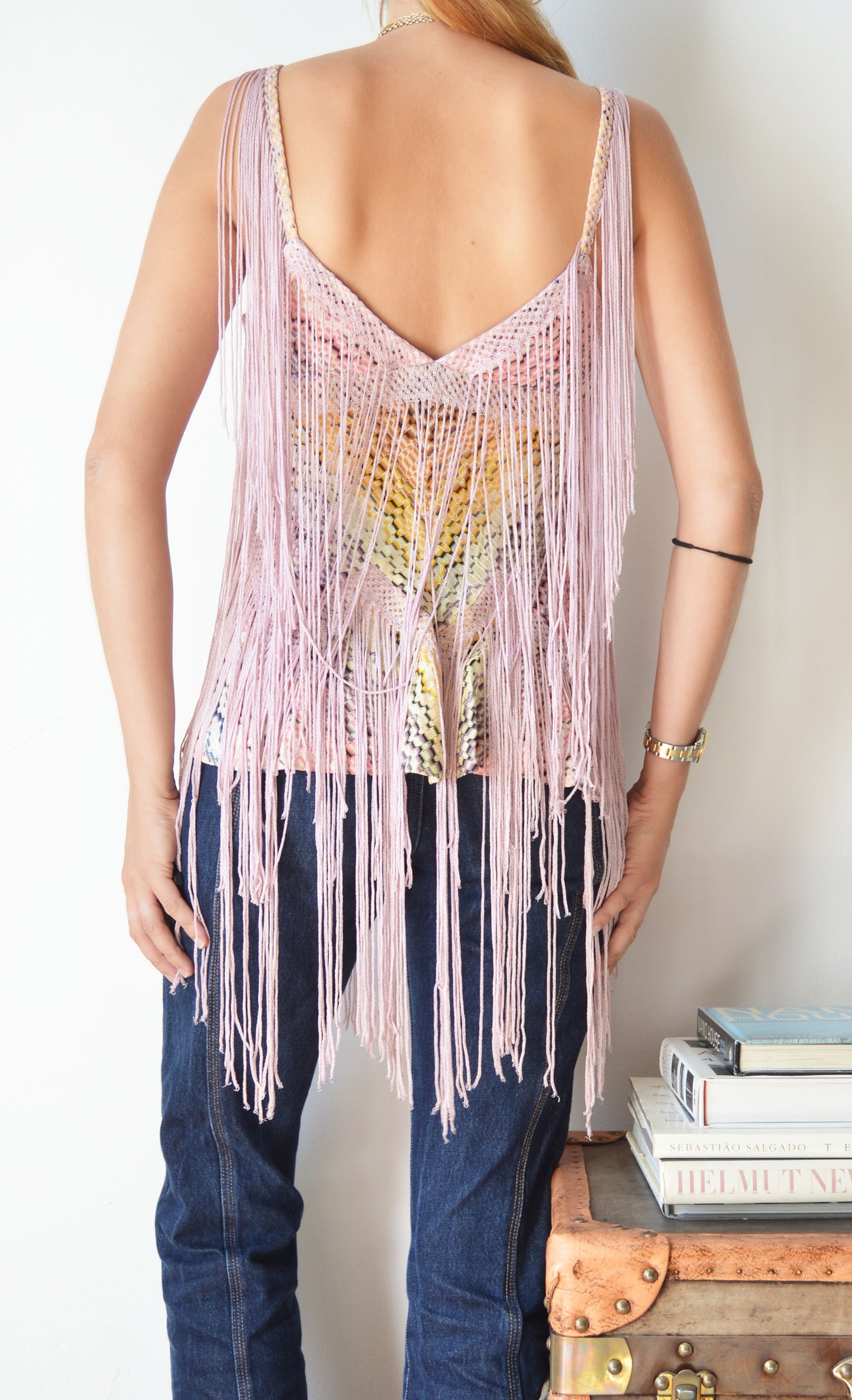 vintage missoni ss 2005 pink fringed top