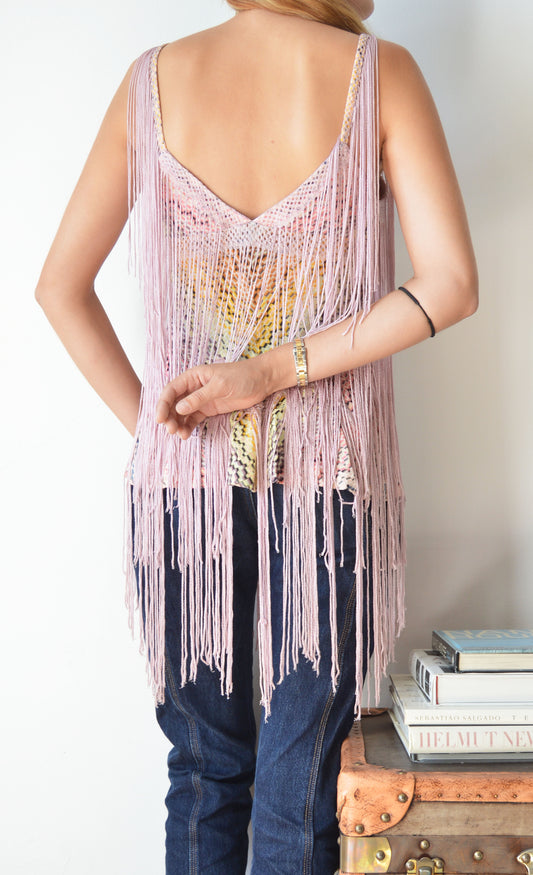 vintage missoni ss 2005 pink fringed top