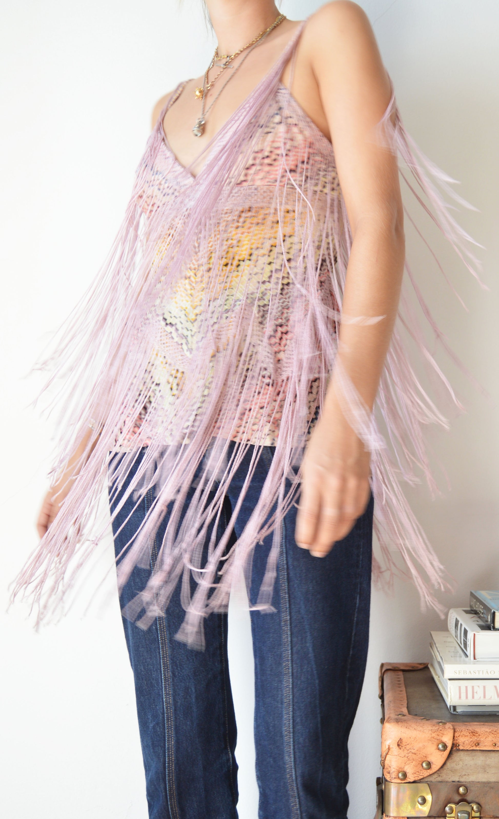 vintage missoni ss 2005 pink fringed top