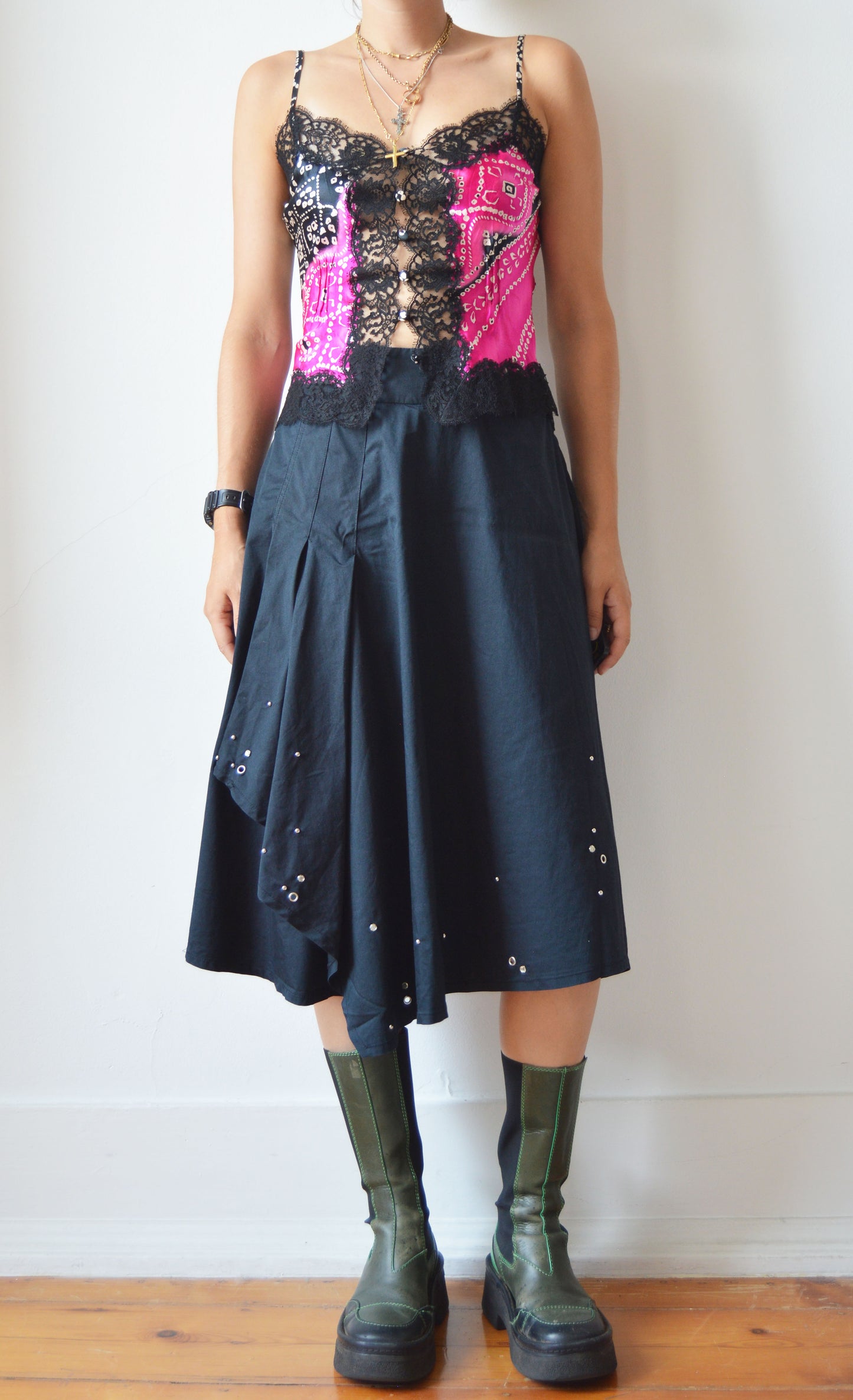 Vintage Miu Miu Black Midi Skirt with Studs