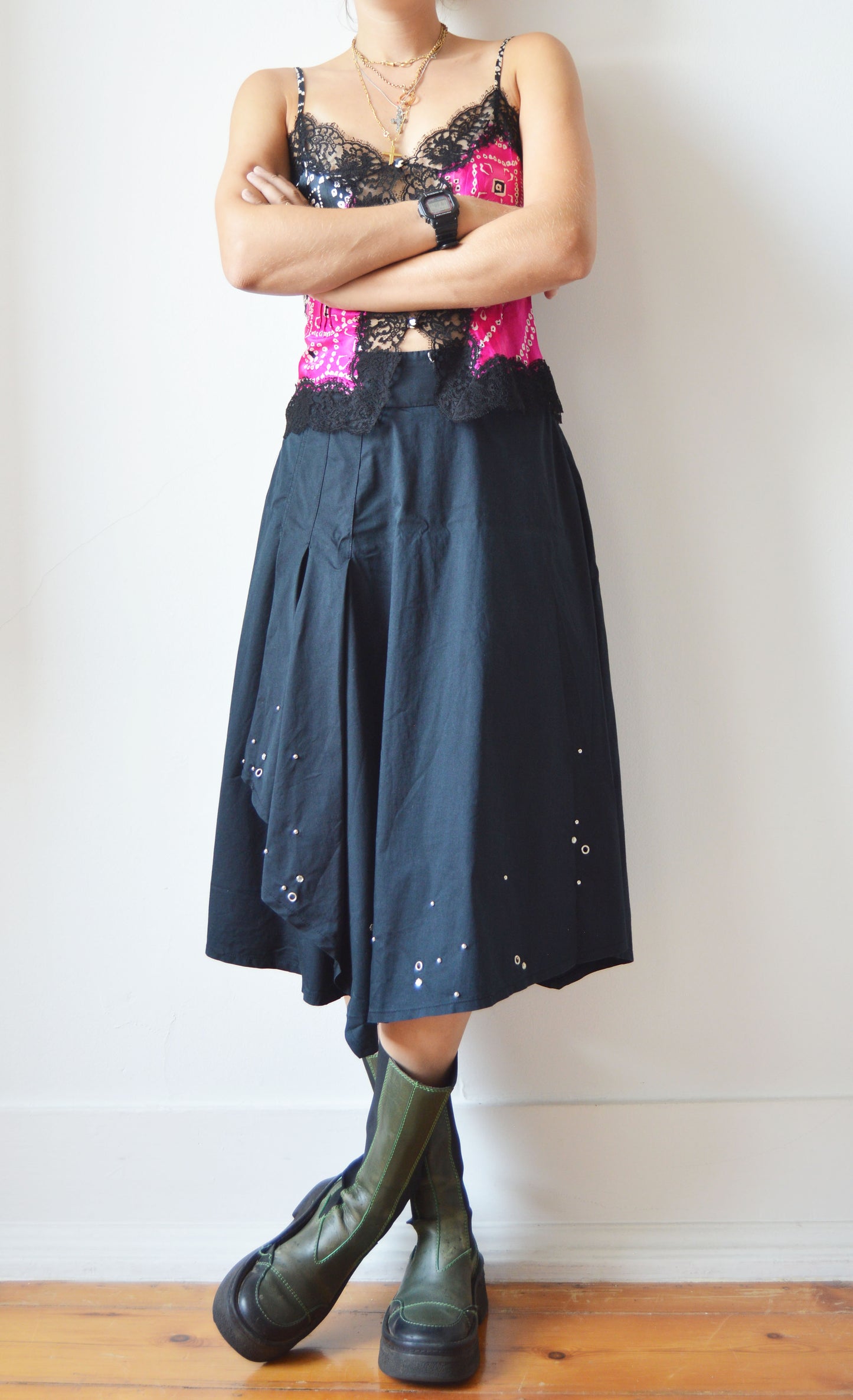 Vintage Miu Miu Black Midi Skirt with Studs
