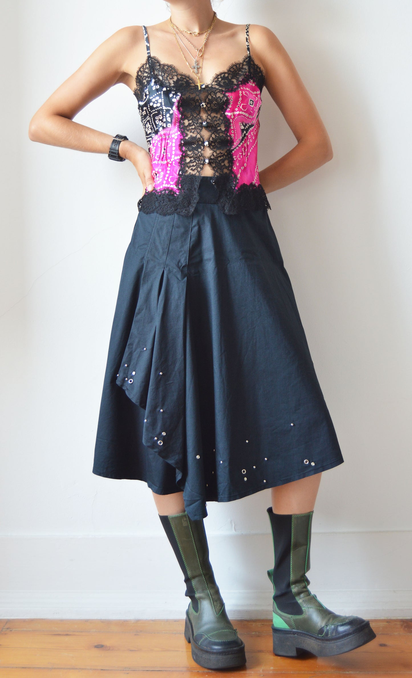 Vintage Miu Miu Black Midi Skirt with Studs