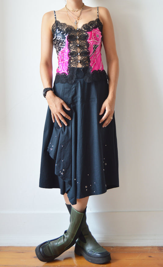 Vintage Miu Miu Black Midi Skirt with Studs
