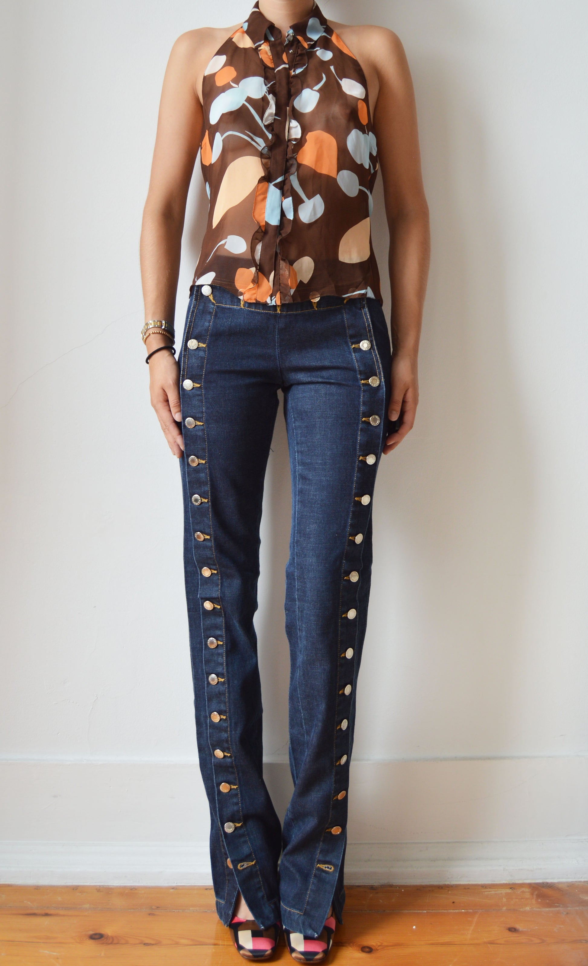 vintage miu miu backless floral blouse