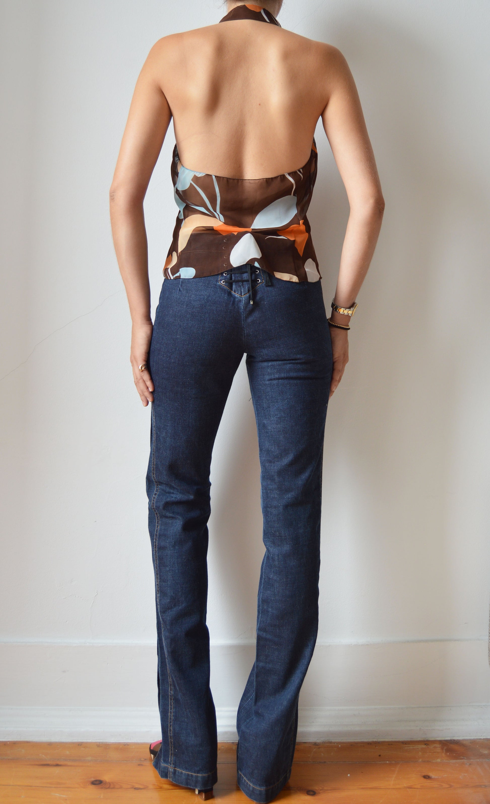 vintage miu miu backless floral blouse