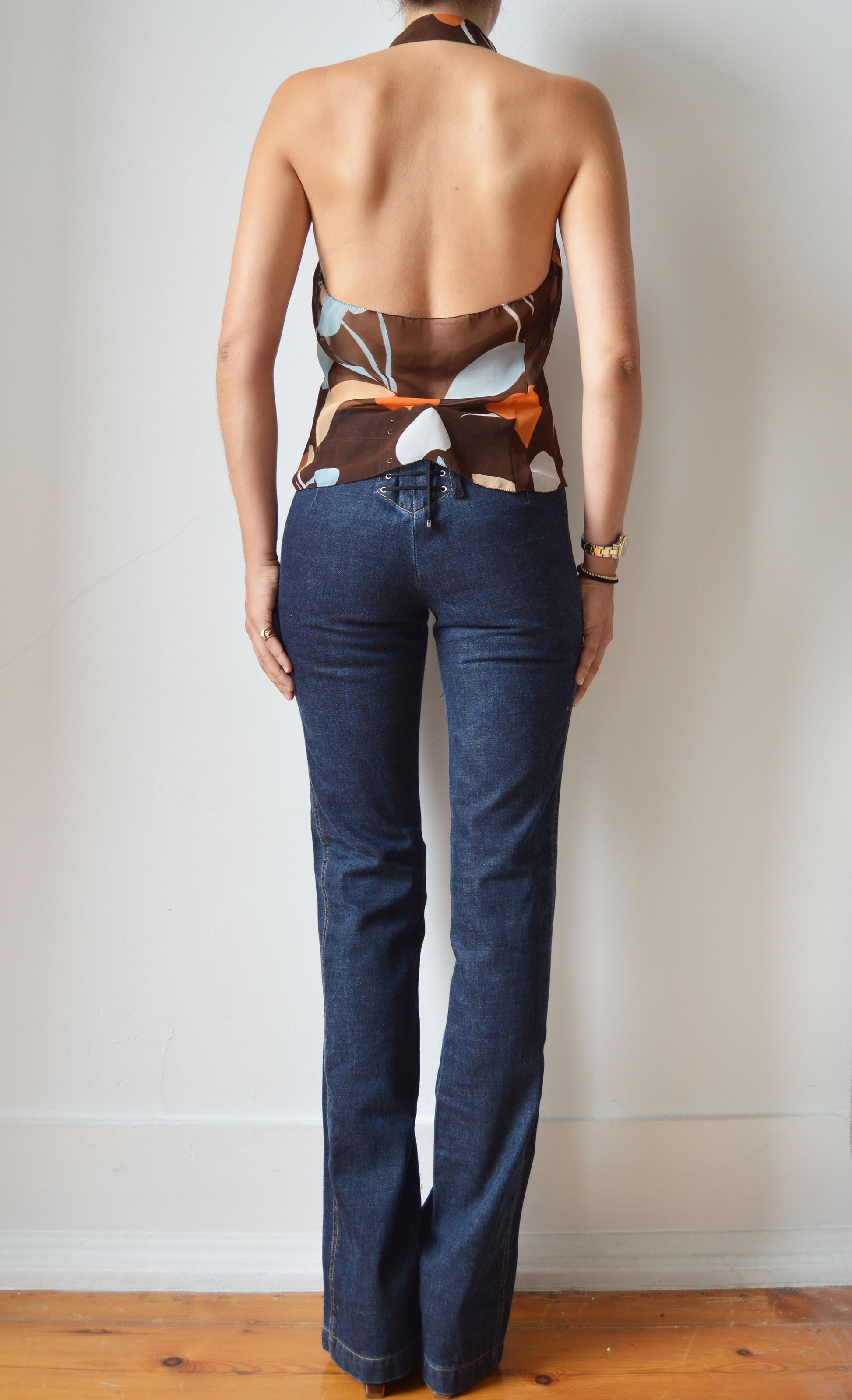 vintage miu miu backless floral blouse