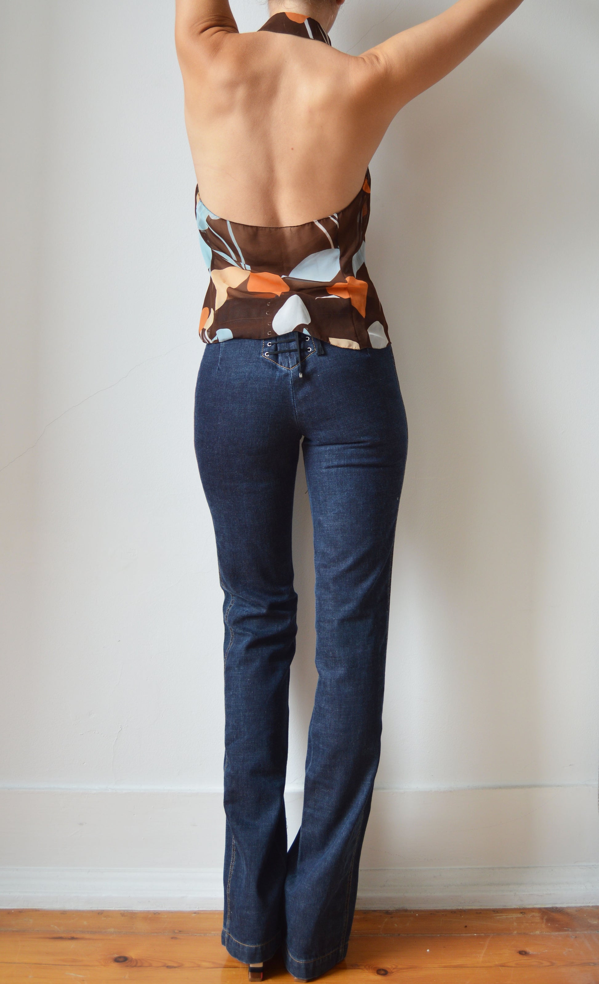 vintage miu miu backless floral blouse