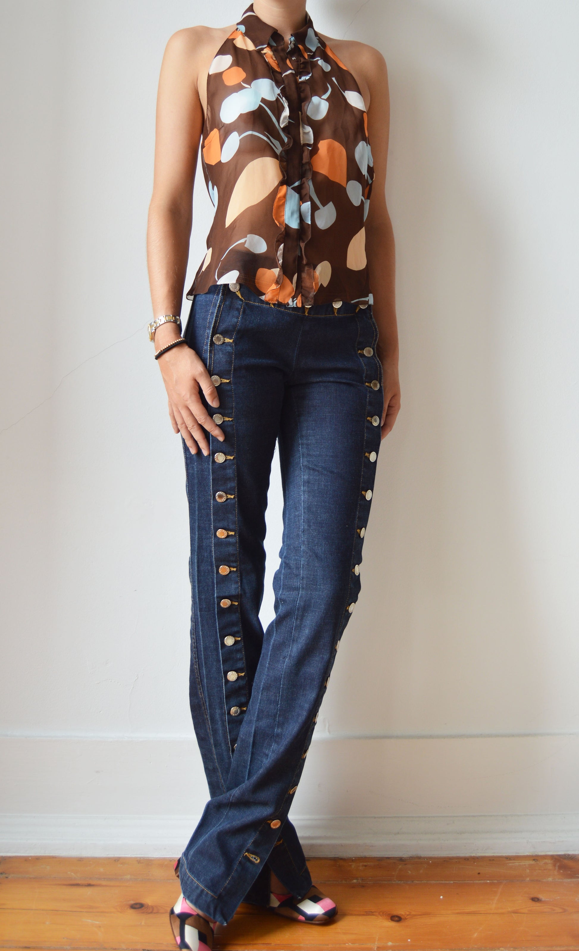 vintage miu miu backless floral blouse