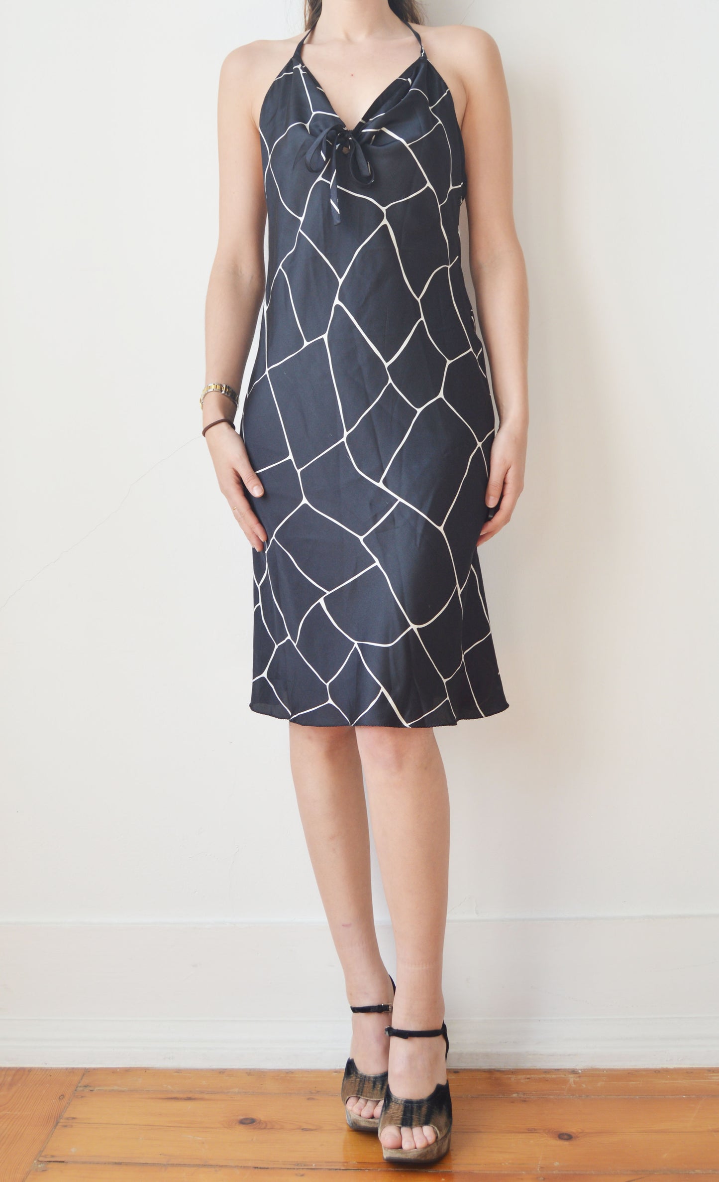 Vintage Miu Miu F/W 2000 Giraffe Print Black and White Silk Dress