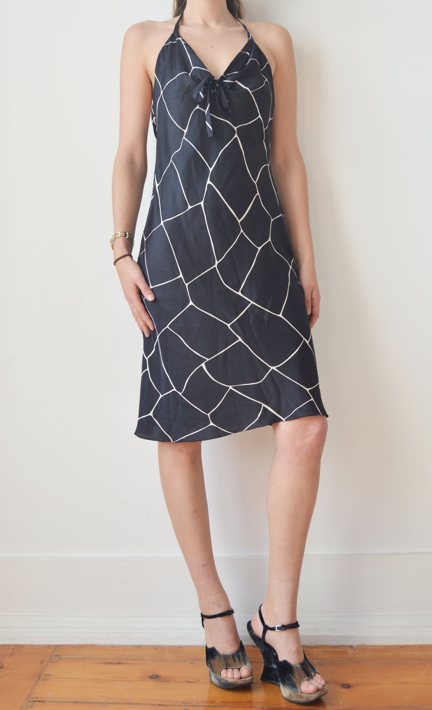 Vintage Miu Miu F/W 2000 Giraffe Print Black and White Silk Dress