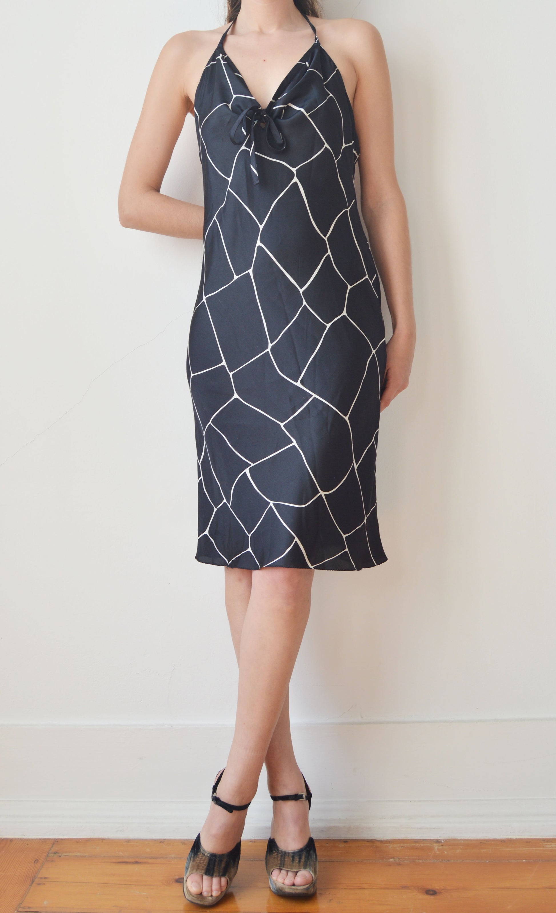 Vintage Miu Miu F/W 2000 Giraffe Print Black and White Silk Dress