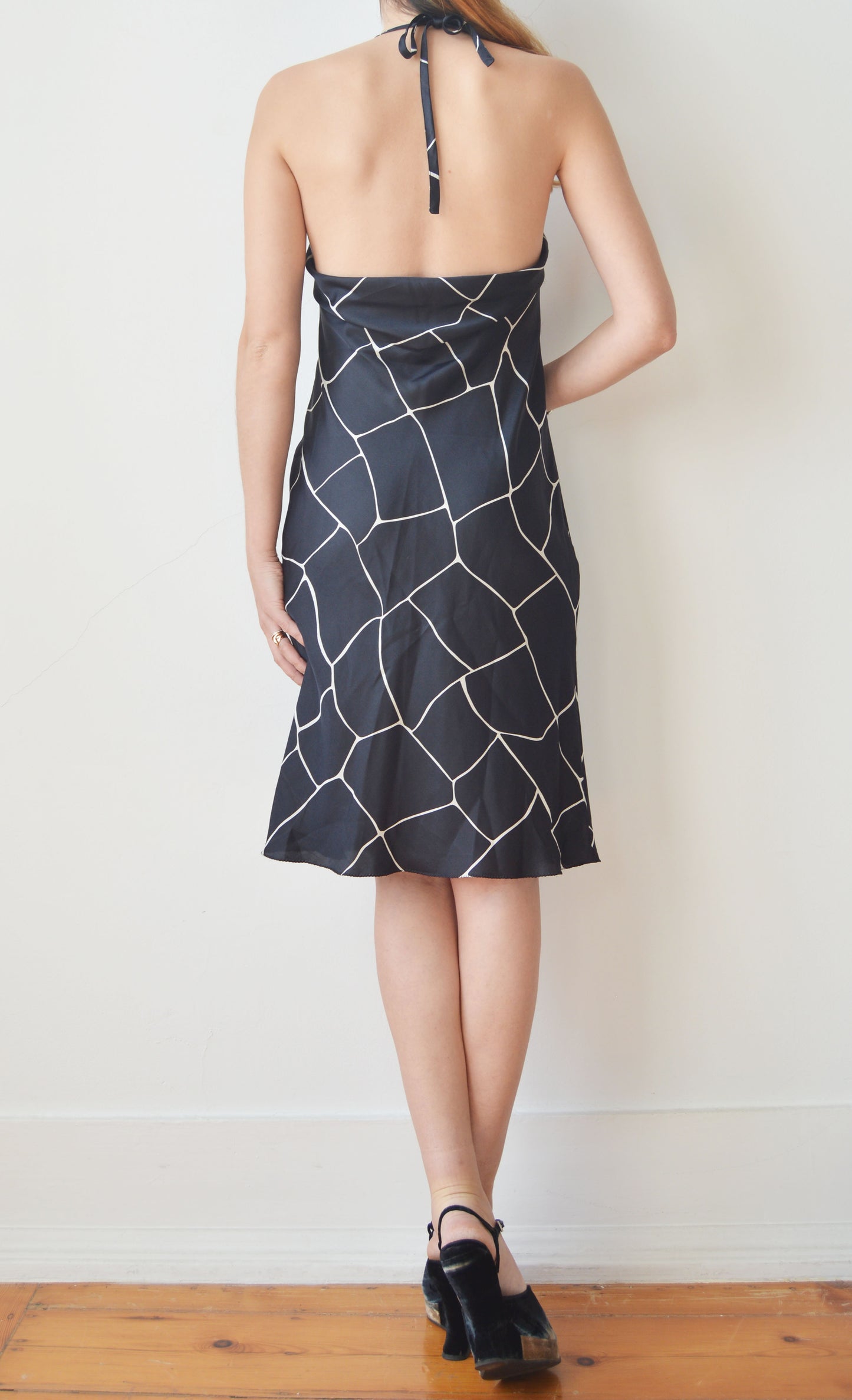 Vintage Miu Miu F/W 2000 Giraffe Print Black and White Silk Dress