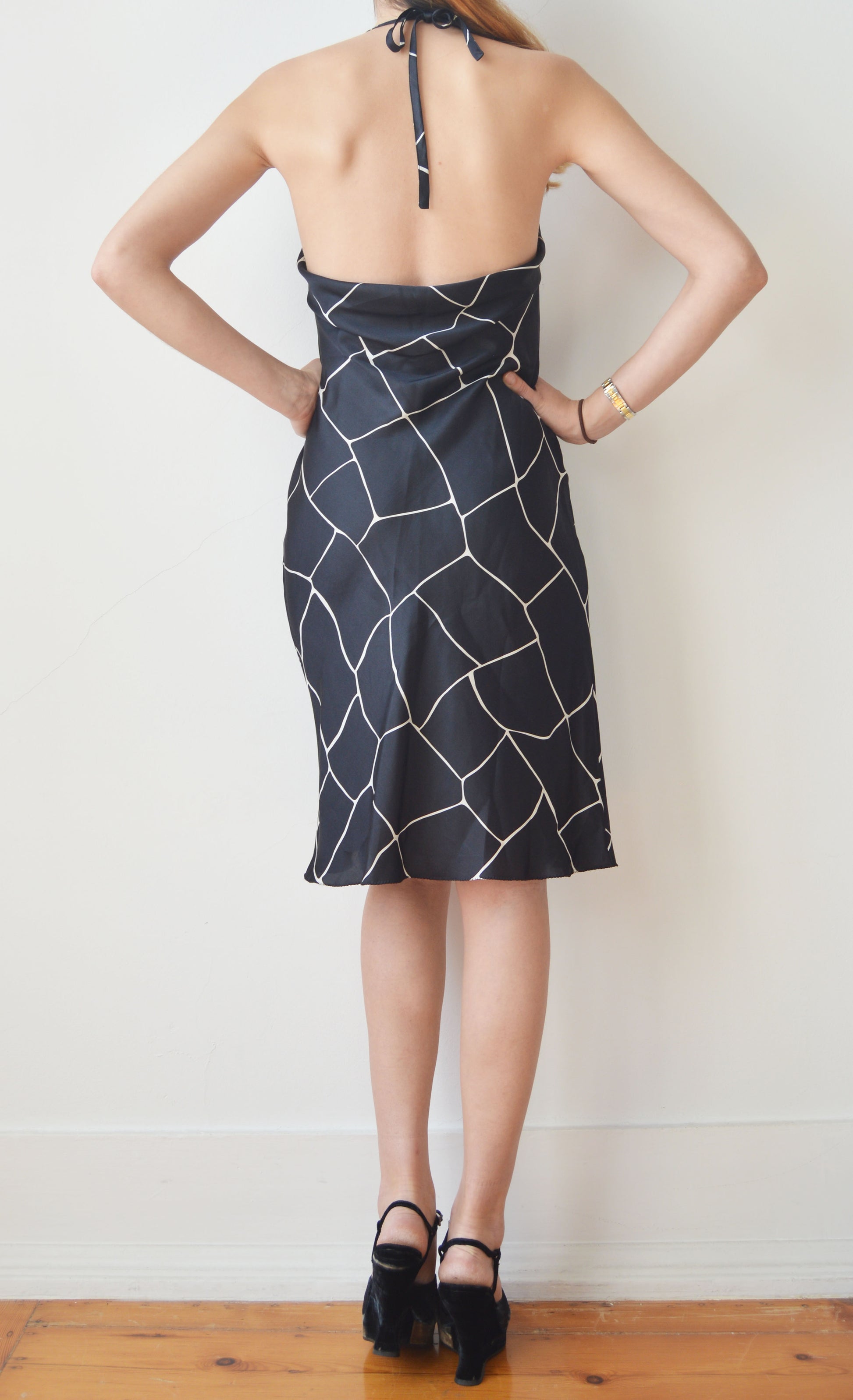 Vintage Miu Miu F/W 2000 Giraffe Print Black and White Silk Dress