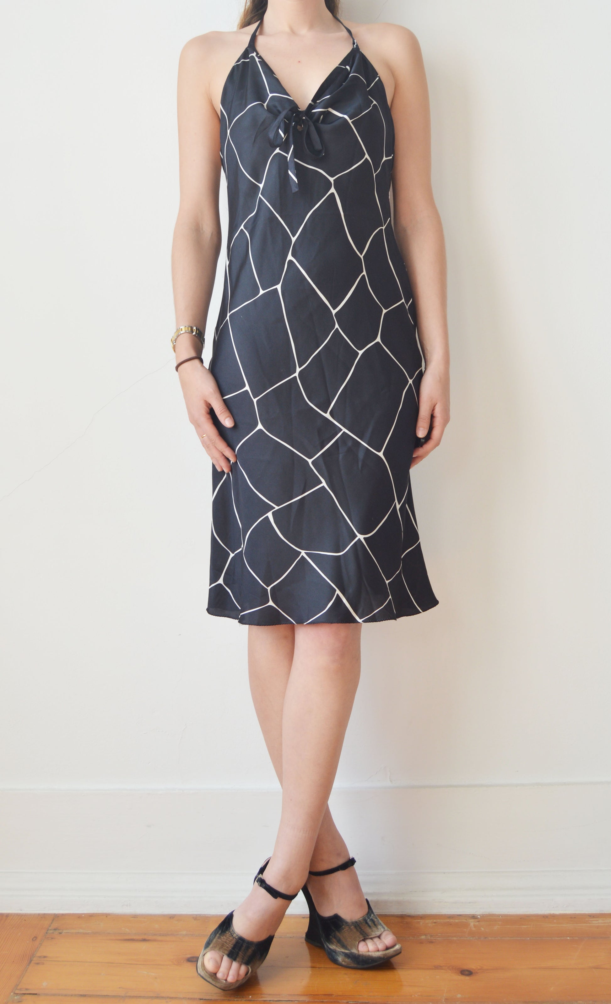 Vintage Miu Miu F/W 2000 Giraffe Print Black and White Silk Dress