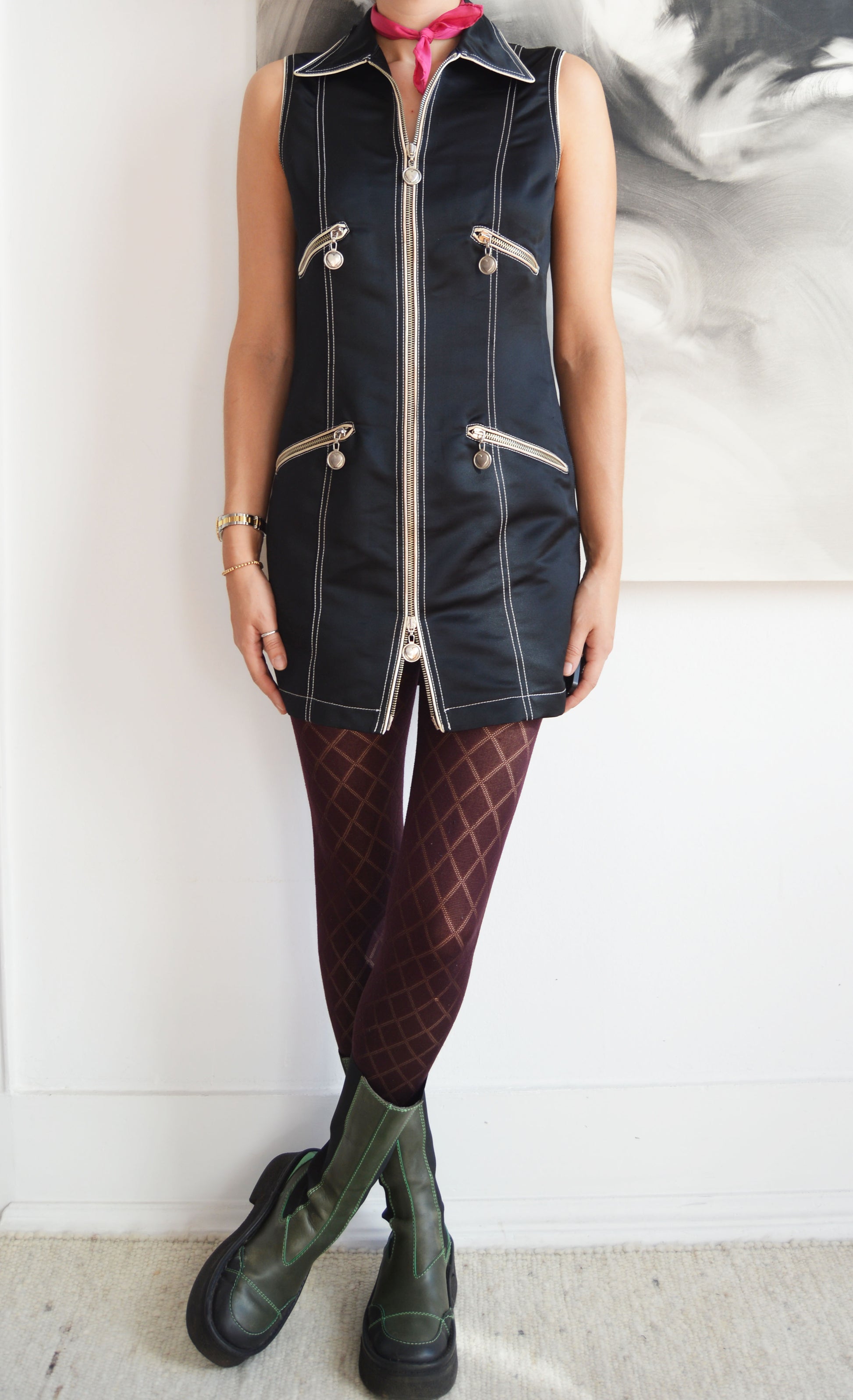 vintage moschino jeans satin zipper dress