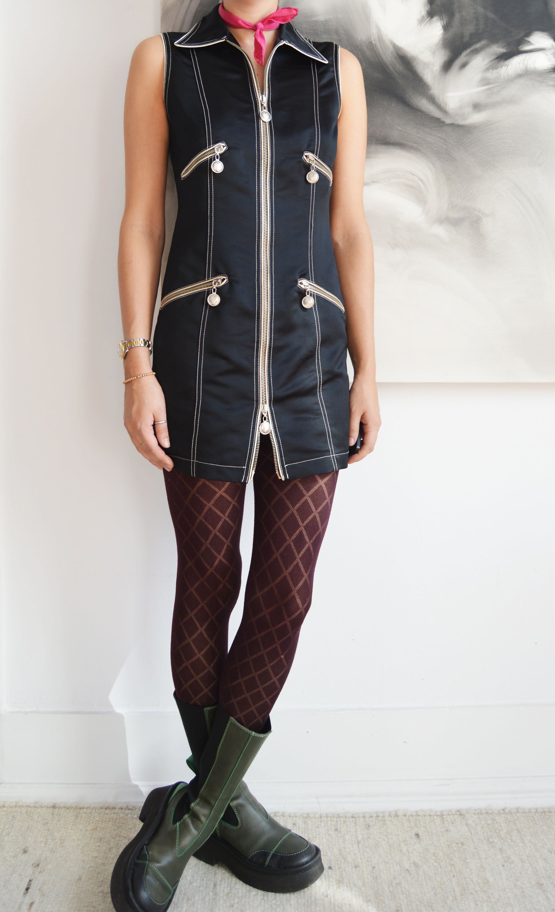 vintage moschino jeans satin zipper dress