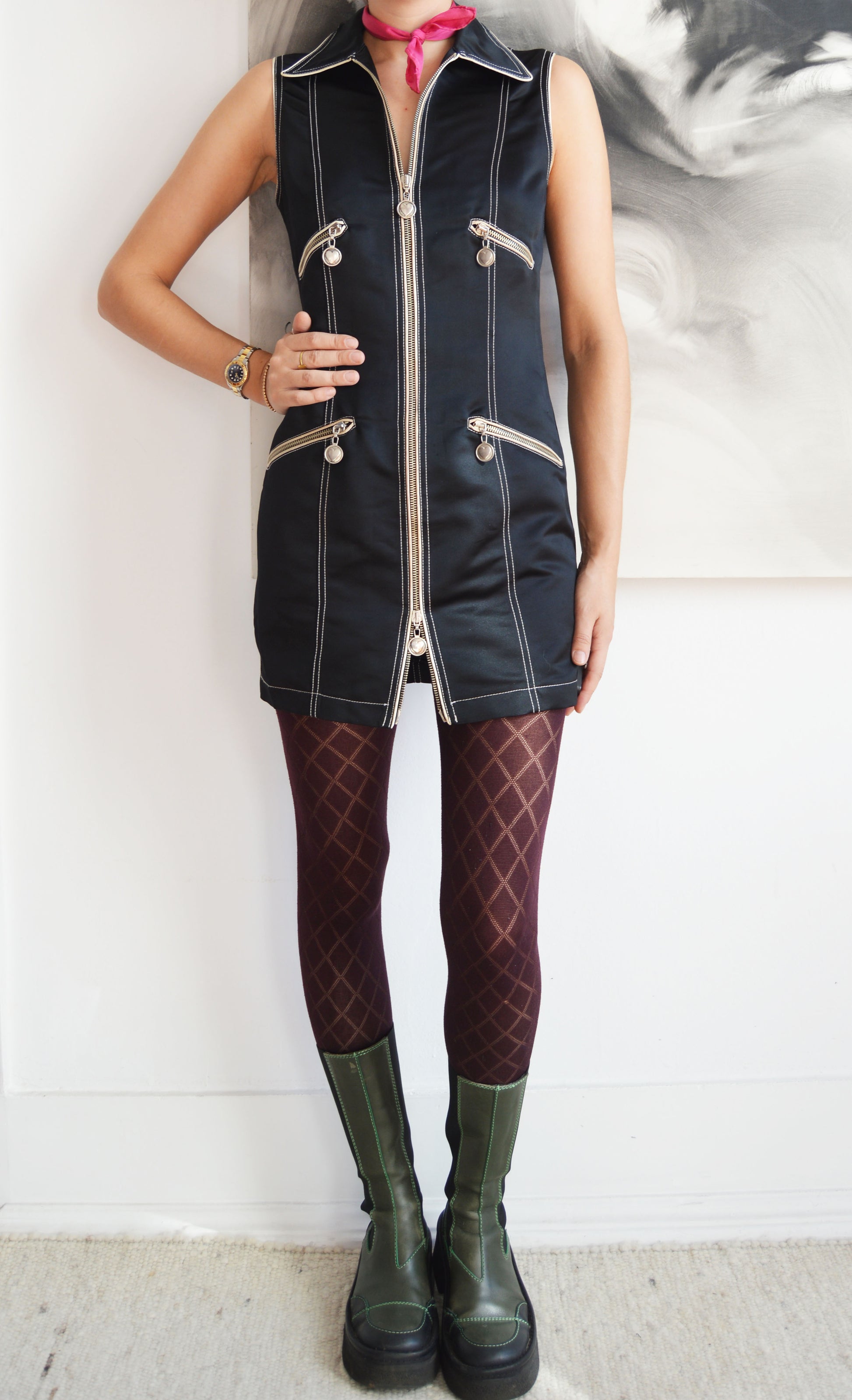 vintage moschino jeans satin zipper dress