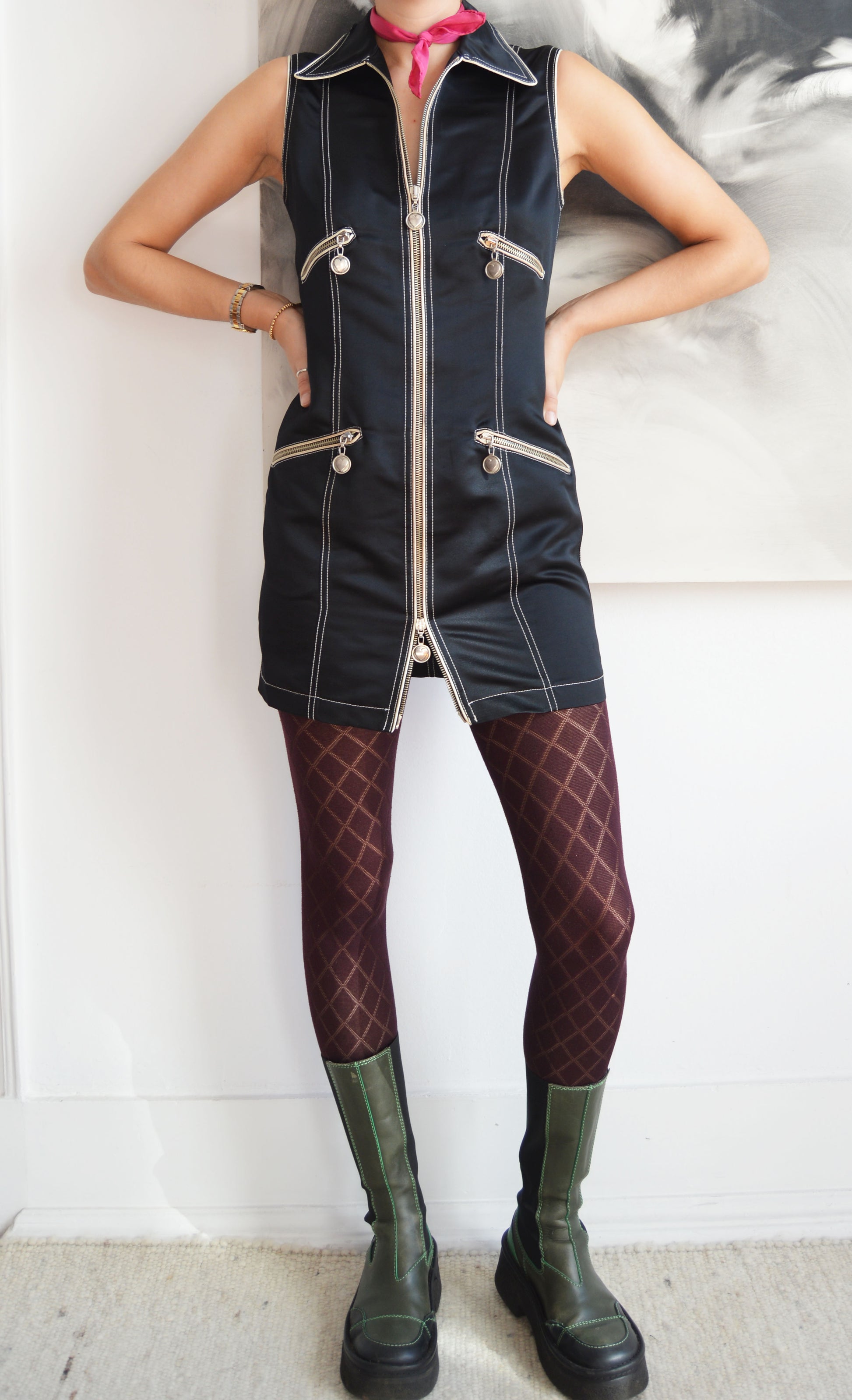 vintage moschino jeans satin zipper dress