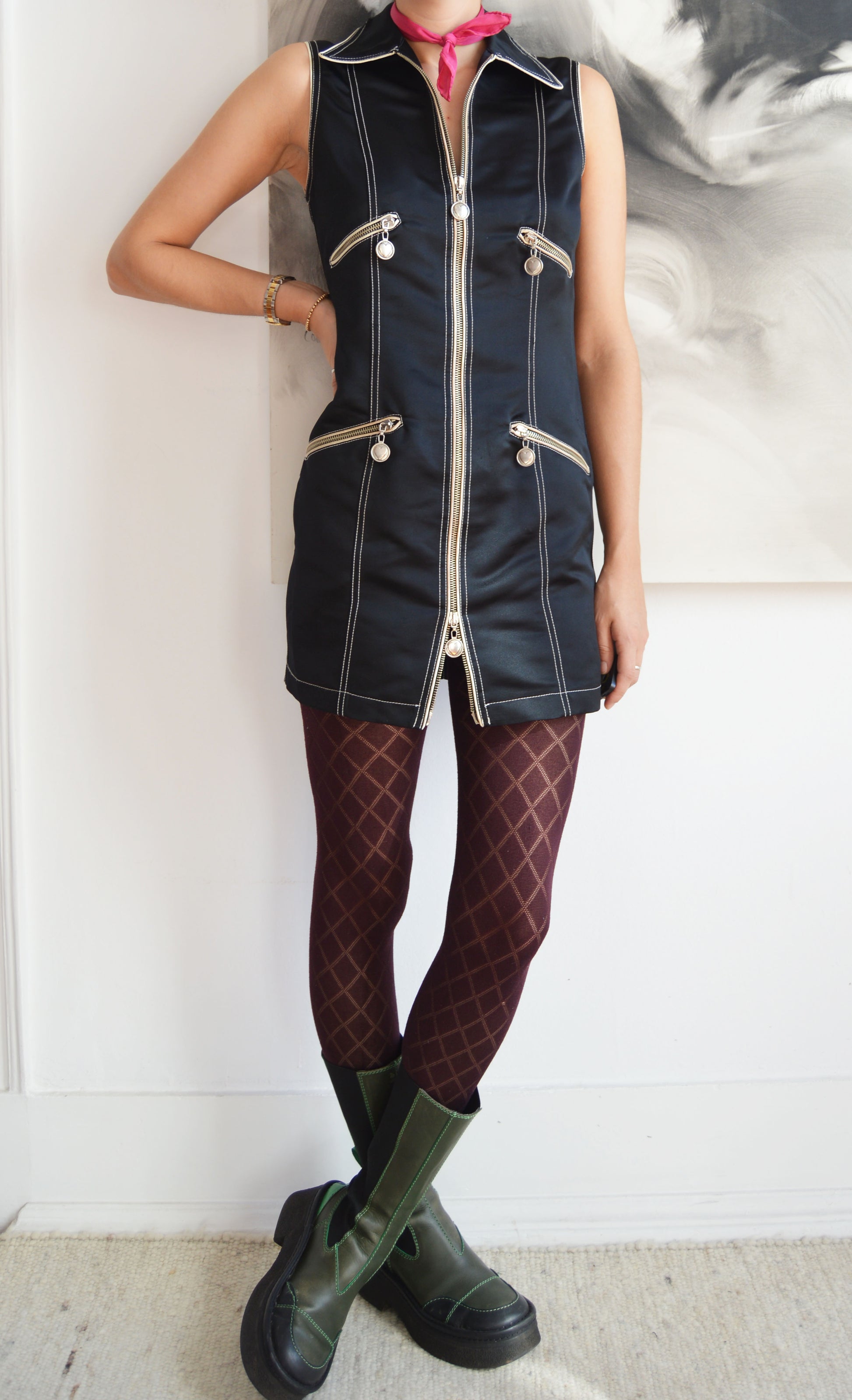 vintage moschino jeans satin zipper dress