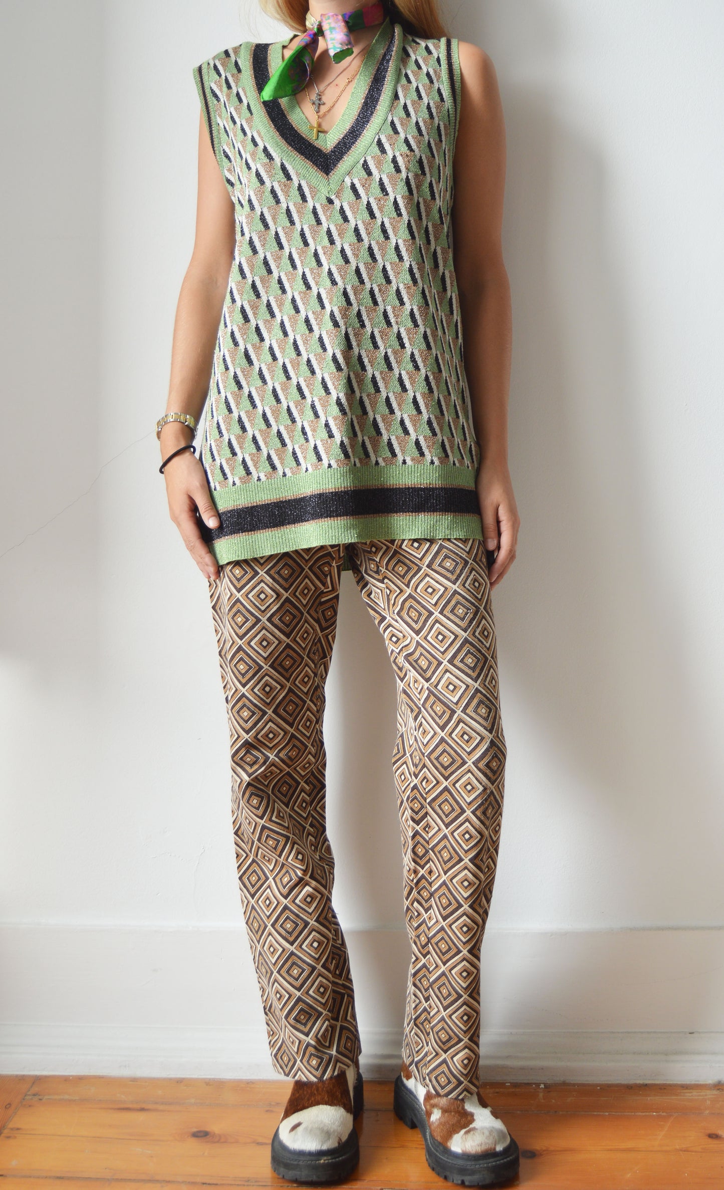 Vintage Prada F/W 1996 Brown Diamond Pattern Trousers