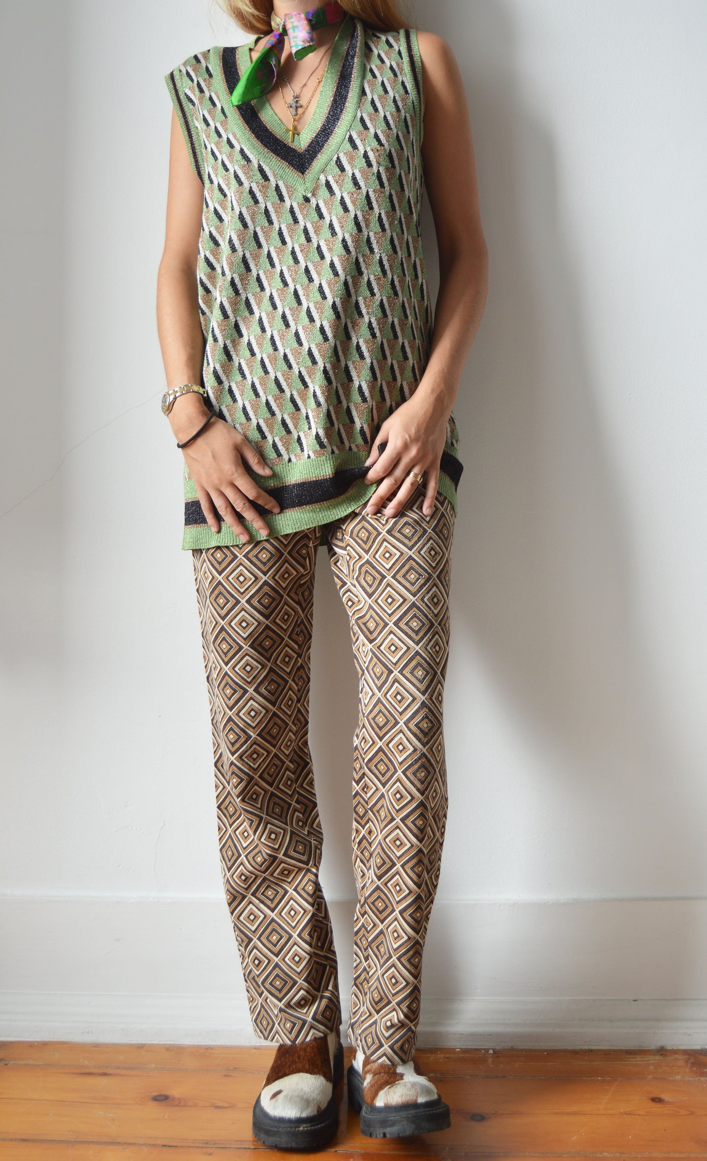 Vintage Prada F/W 1996 Brown Diamond Pattern Trousers