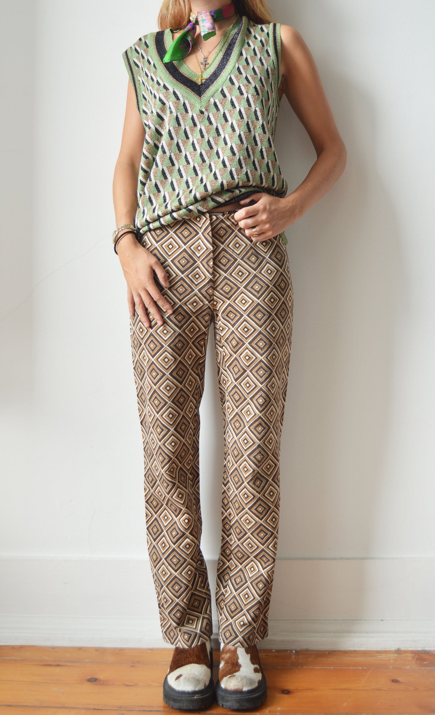 Vintage Prada F/W 1996 Brown Diamond Pattern Trousers