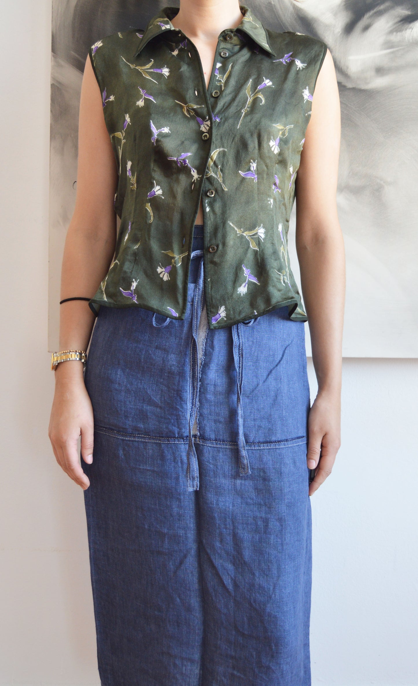 vintage prada fw 1997 silk floral blouse