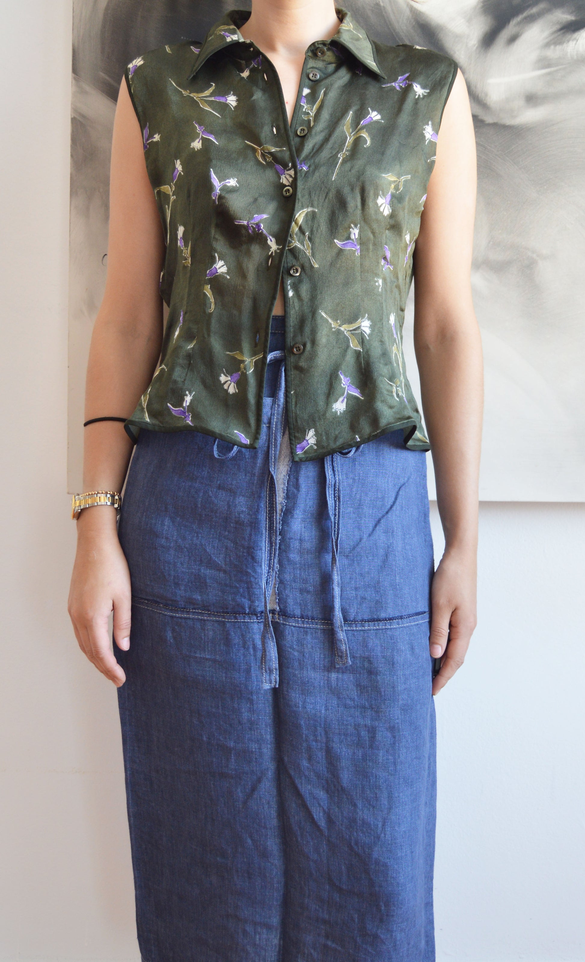 vintage prada fw 1997 silk floral blouse