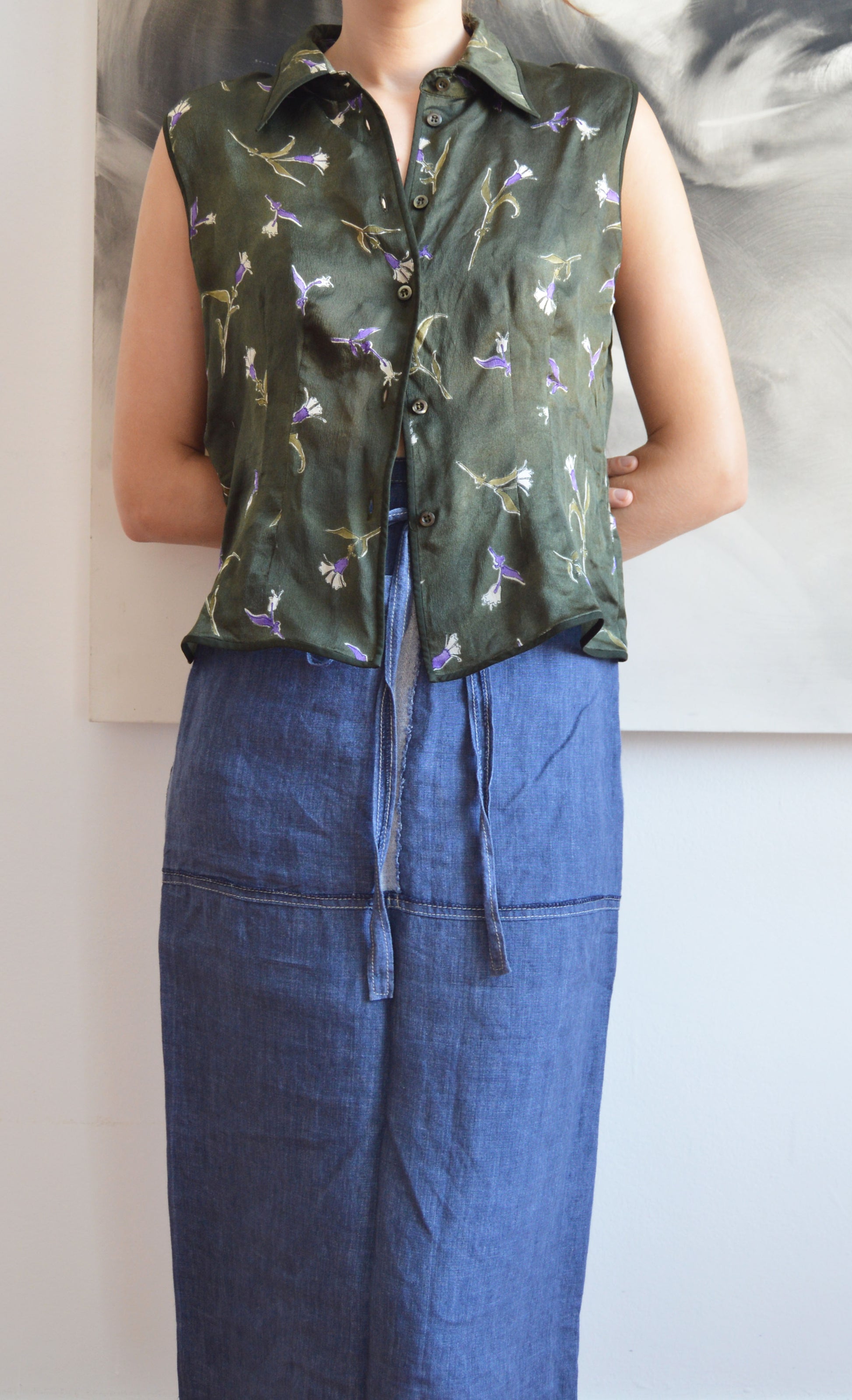 vintage prada fw 1997 silk floral blouse