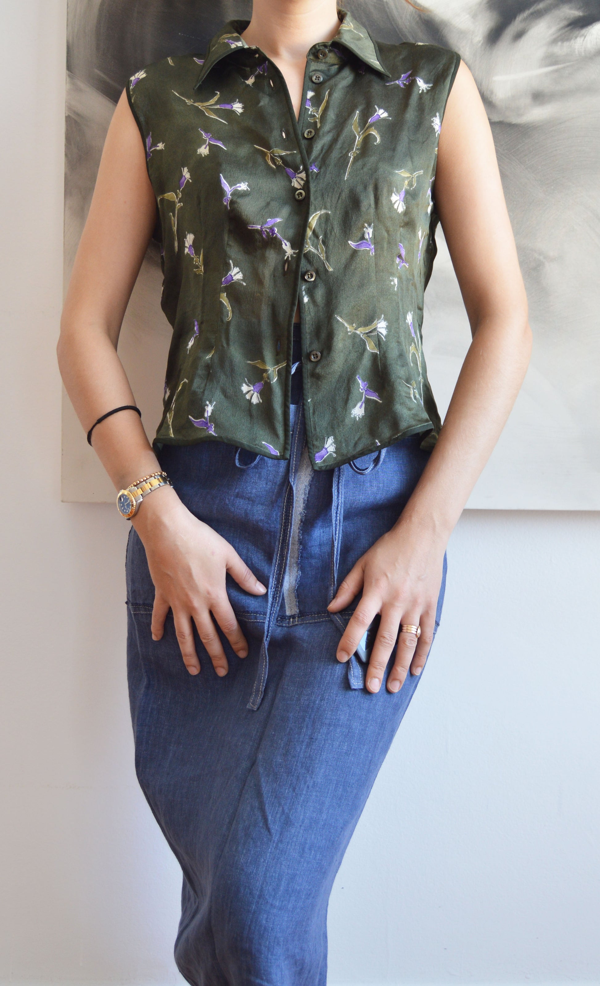 vintage prada fw 1997 silk floral blouse