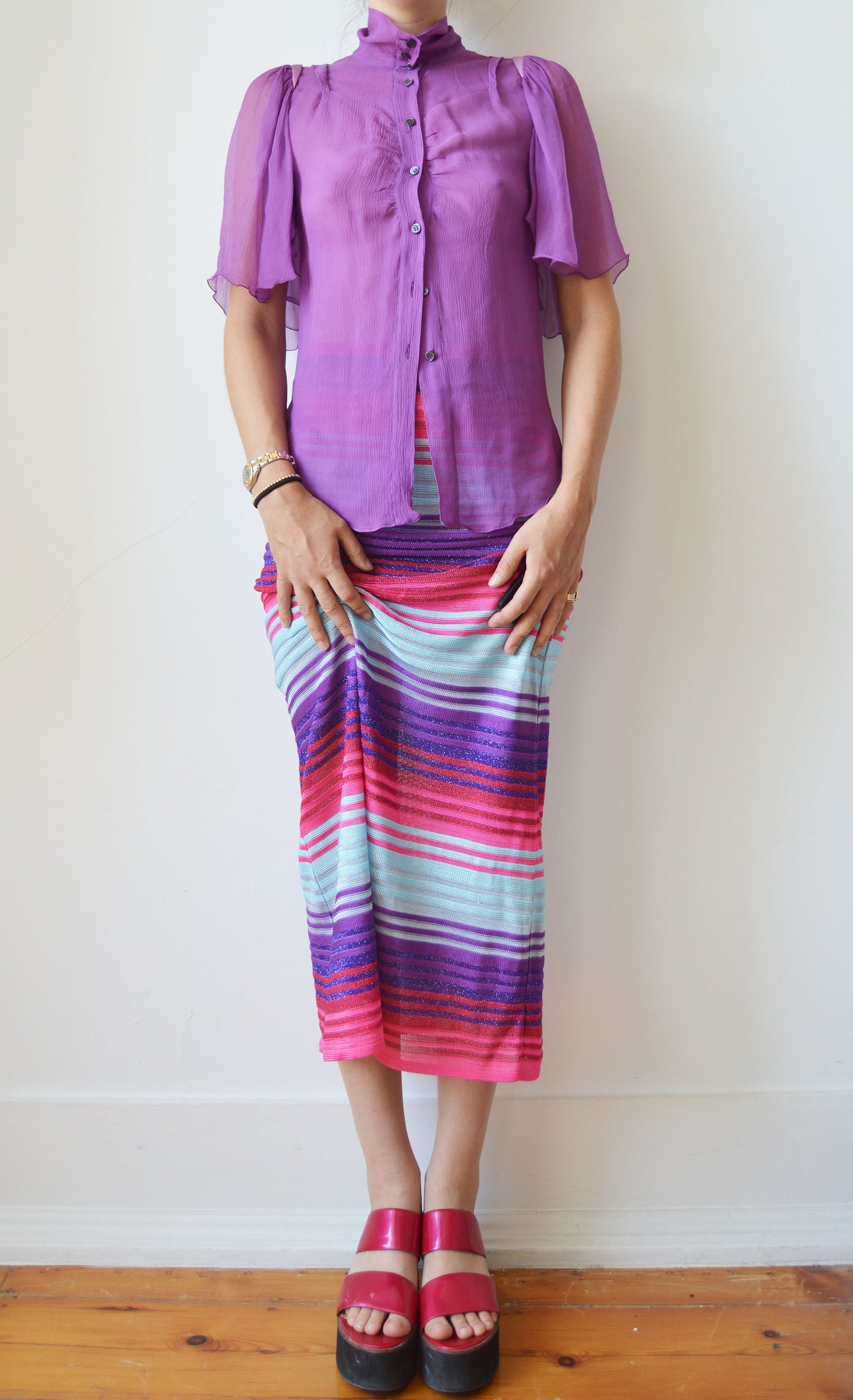 vintage prada purple silk blouse