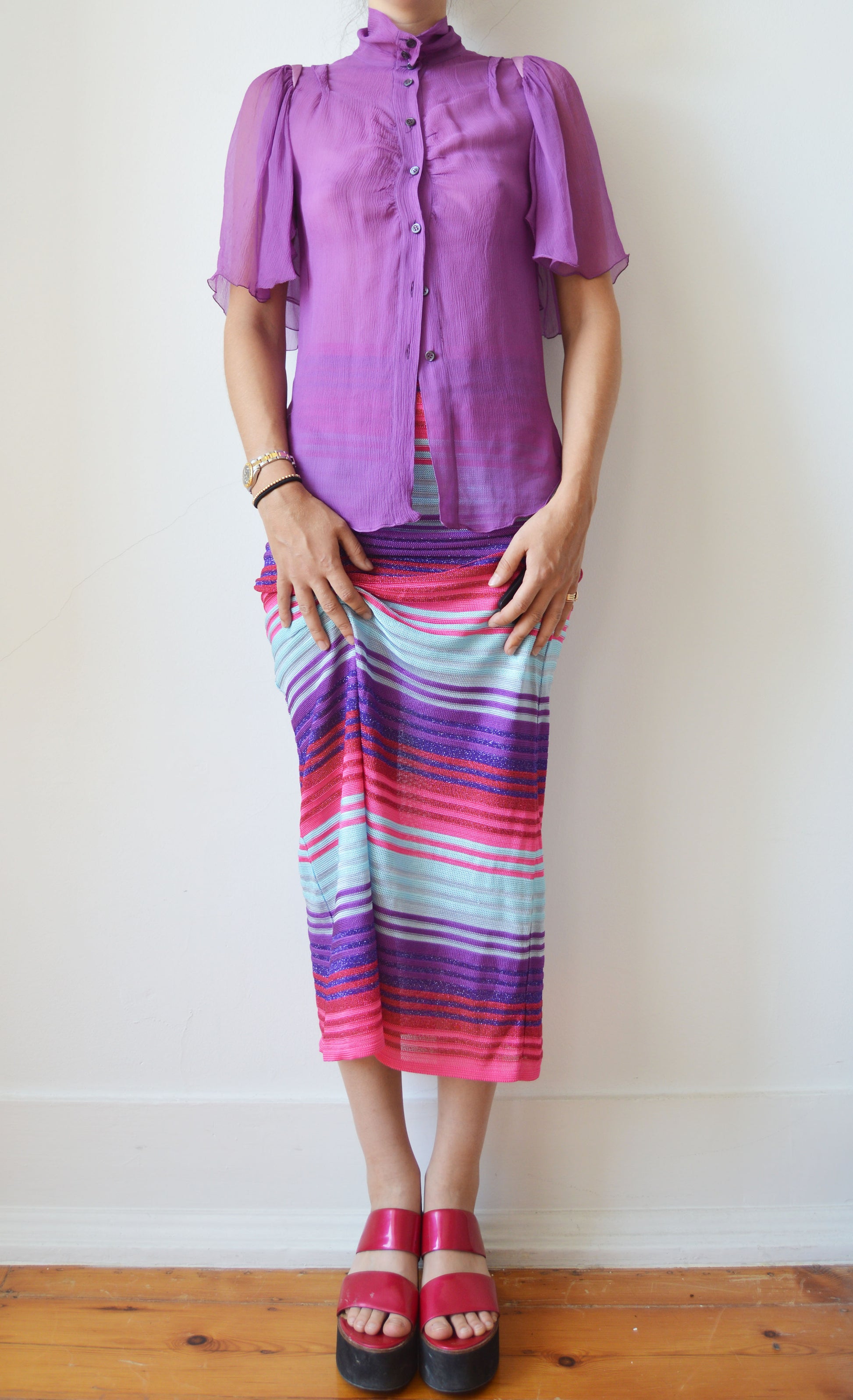 vintage prada purple silk blouse