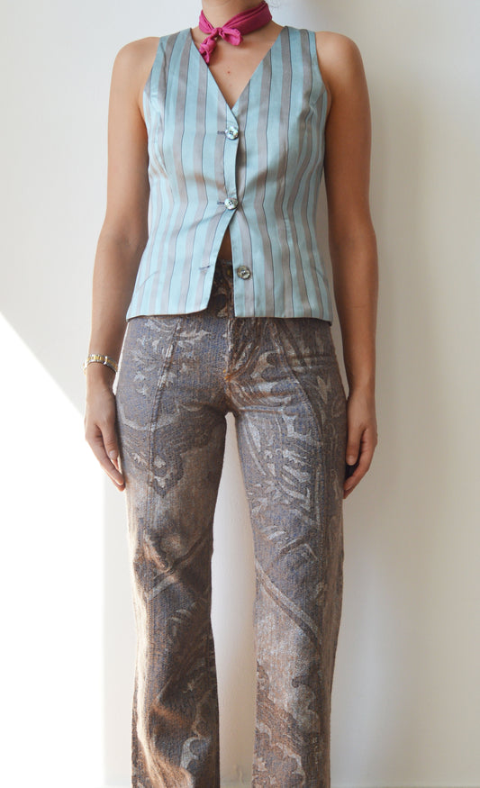 vintage prada ss 1990 blue silk striped waistcoat top
