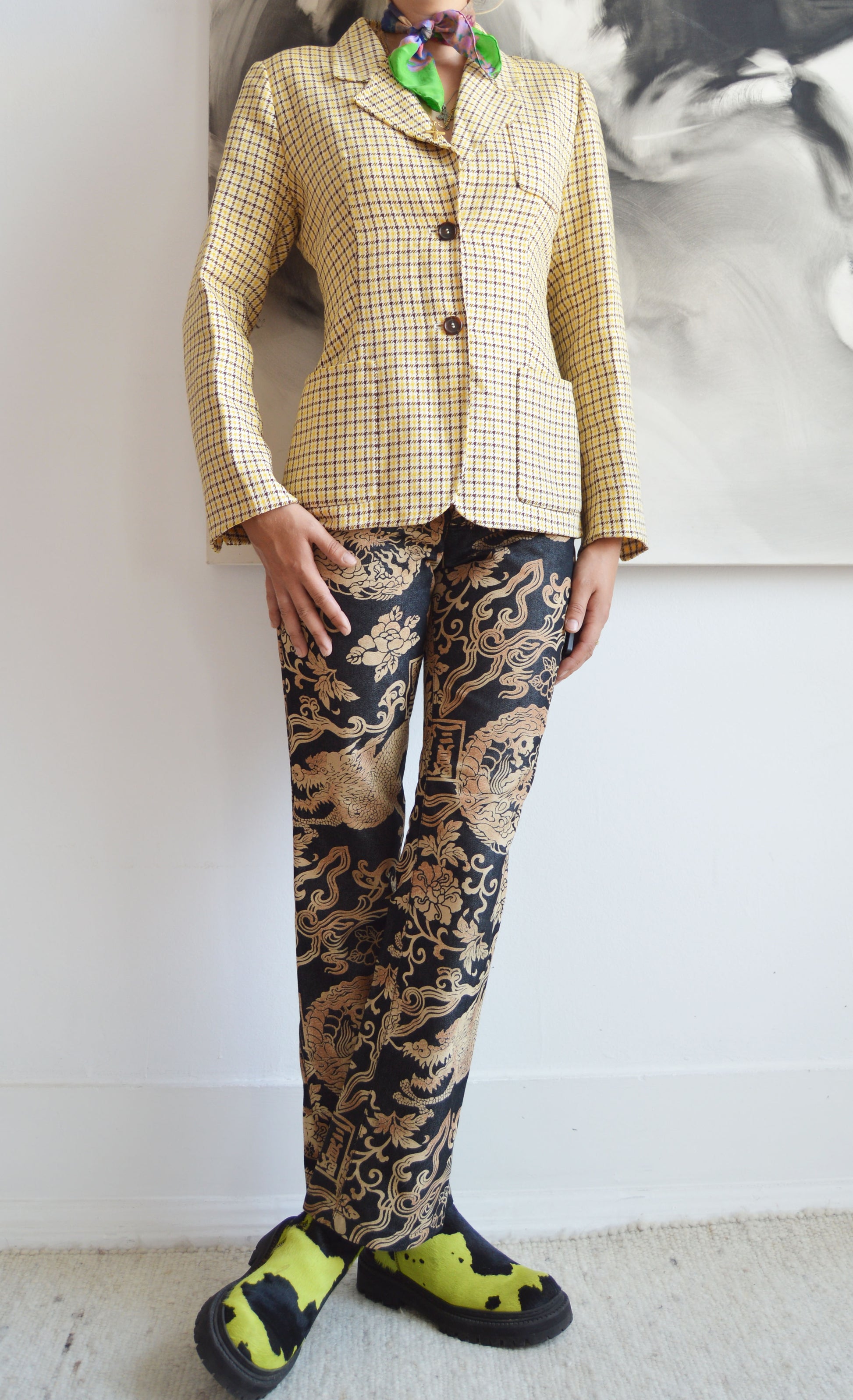 Vintage Prada S/S 1992 Yellow Checked Blazer