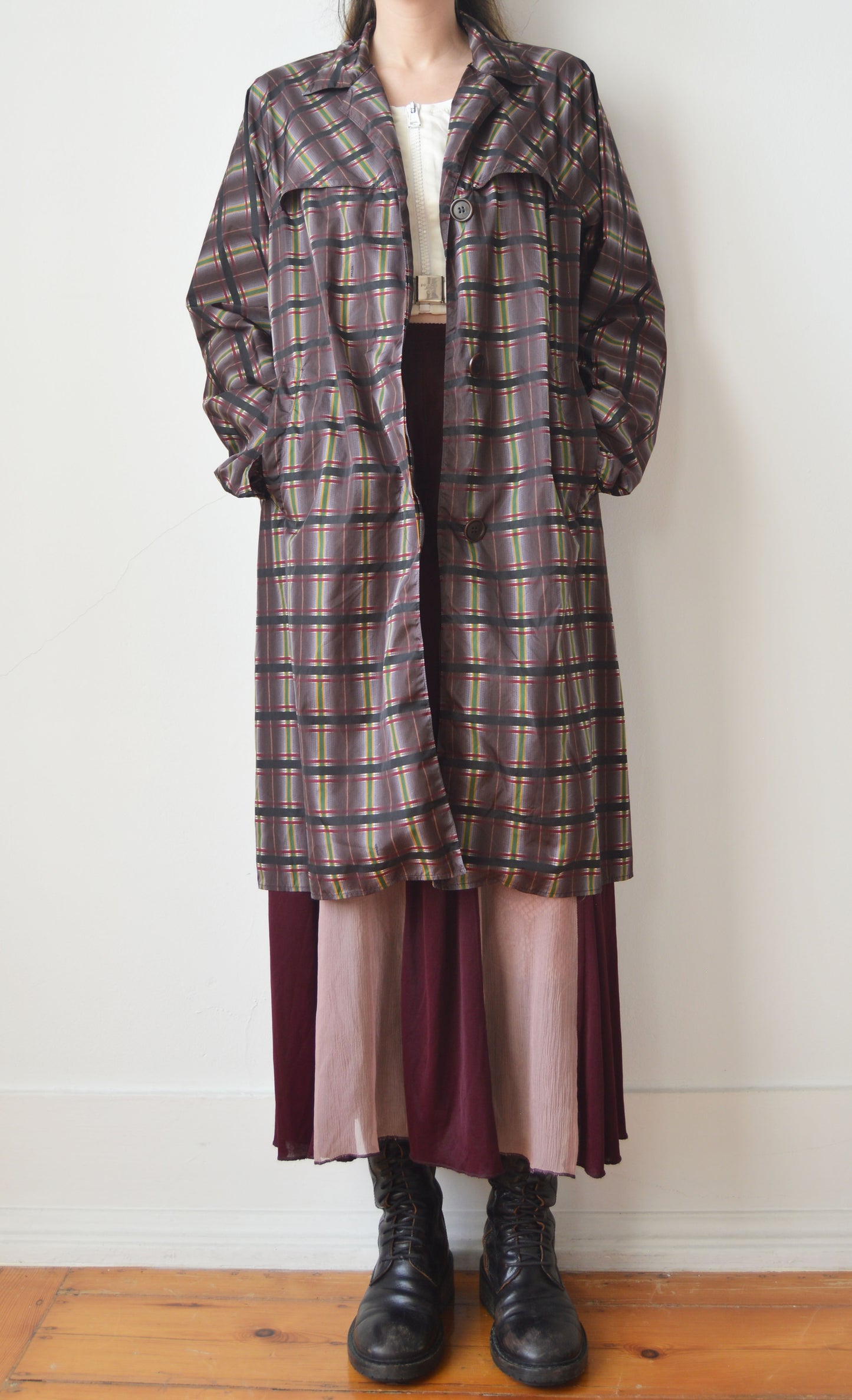 Vintage Prada S/S 2004 Purple Plaid Trench Coat