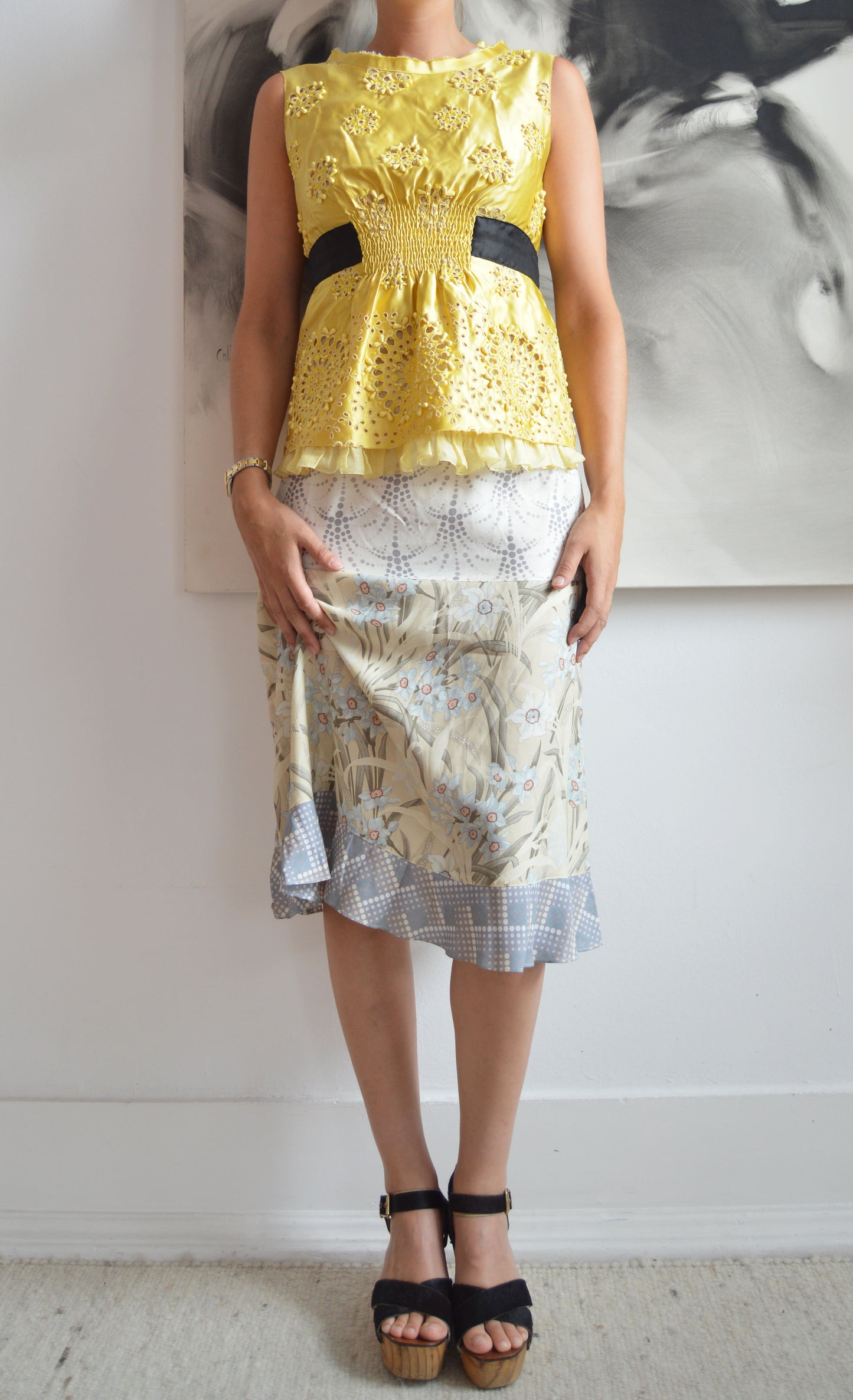 vintage prada yellow satin beaded backless top