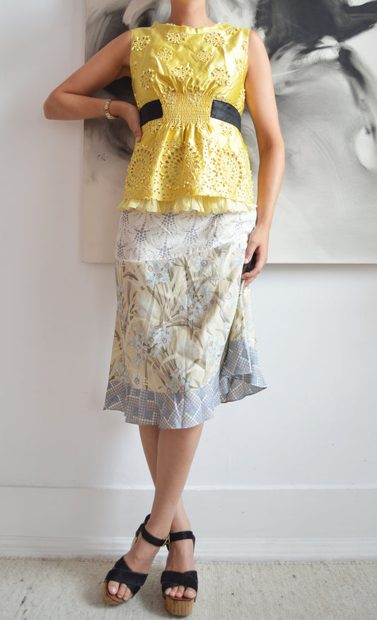 vintage prada yellow satin beaded backless top