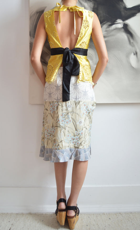 vintage prada yellow satin beaded backless top