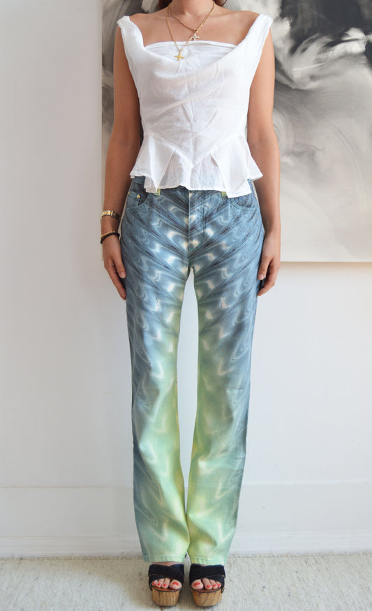 vintage roberto cavalli ss 2001 wave print jeans
