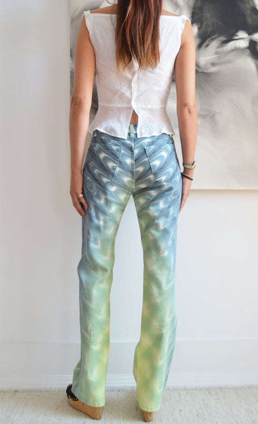vintage roberto cavalli ss 2001 wave print jeans