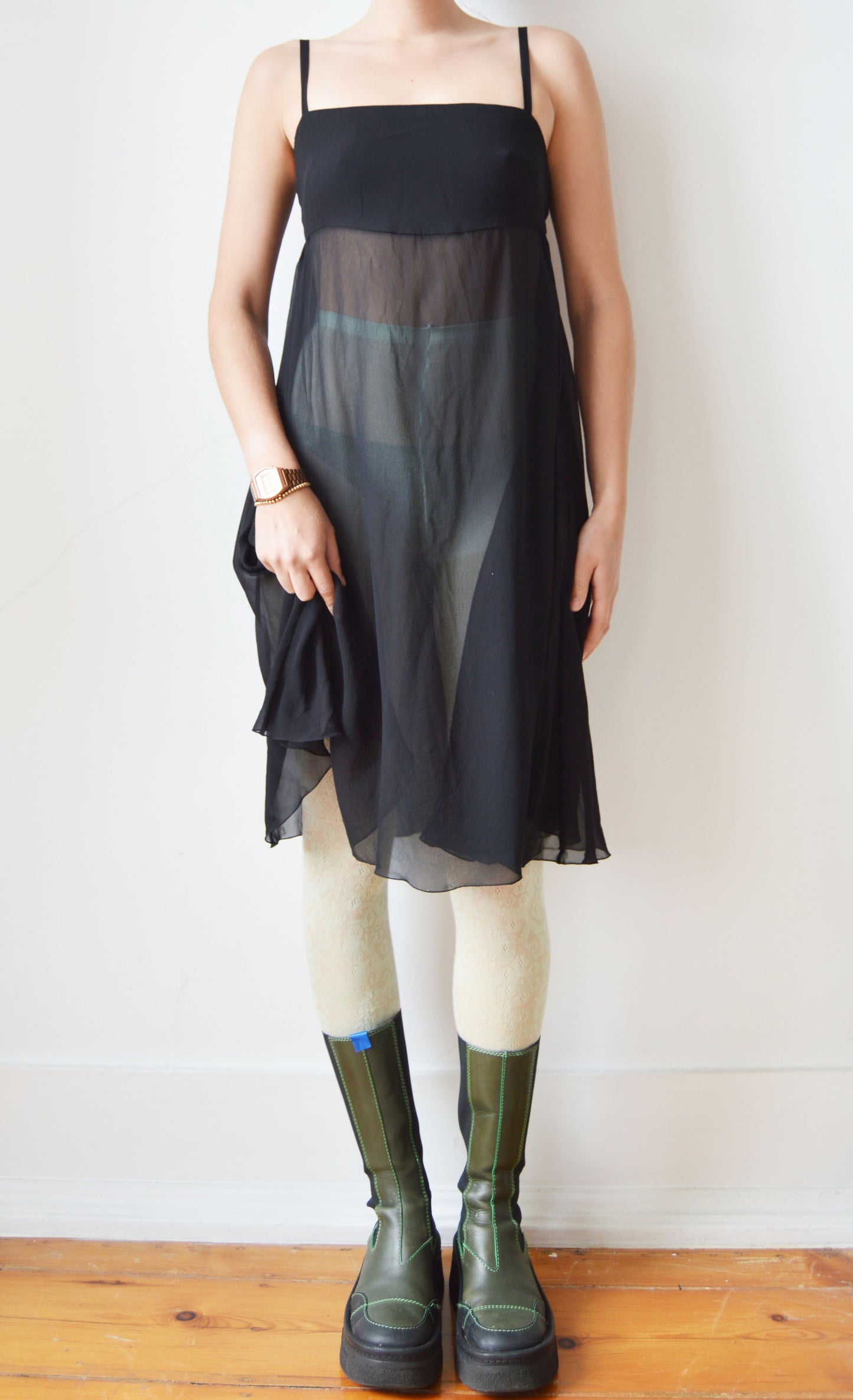 vintage chloe black silk sheer dress