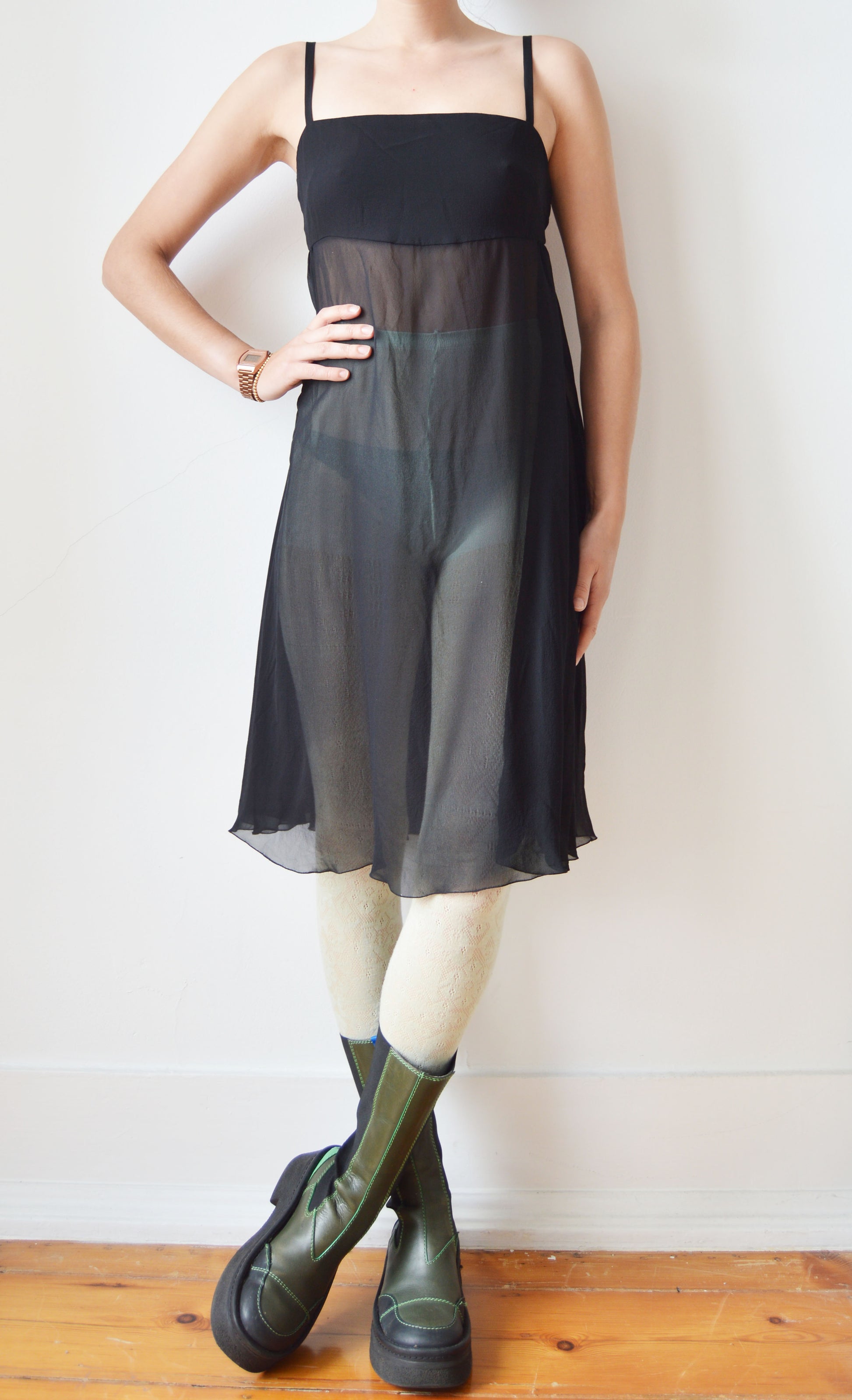 vintage chloe black silk sheer dress